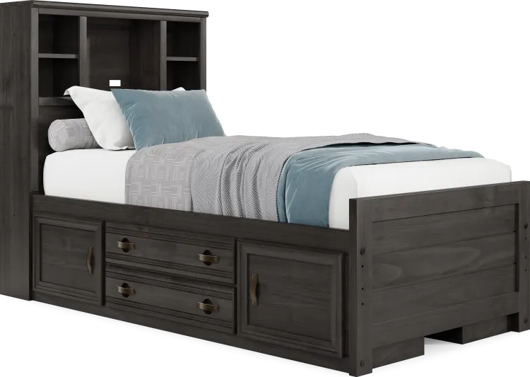 twin bookcase bed w 2 storage rails