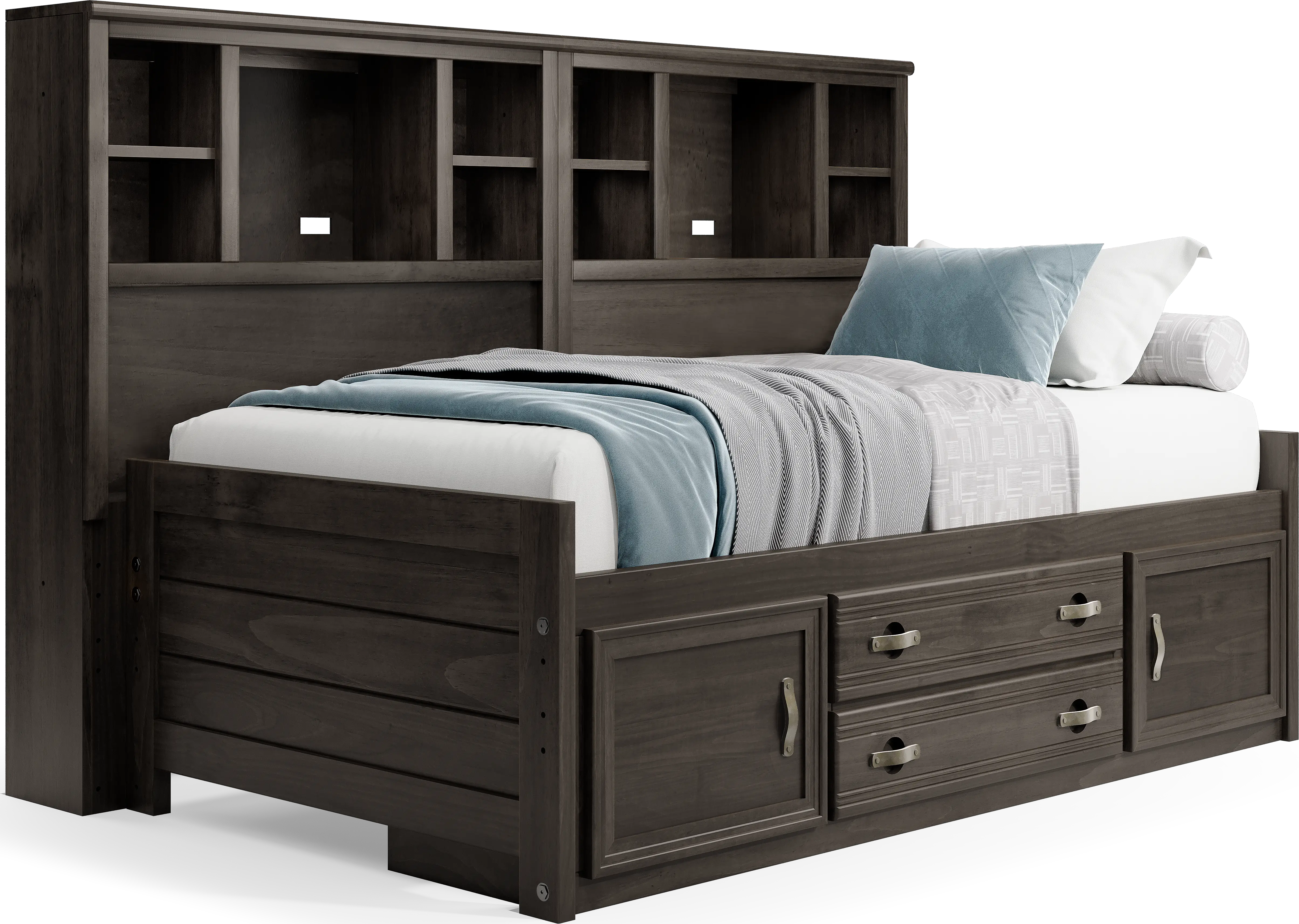 Kids Creekside 2.0 Charcoal Twin Bookcase Wall Bed with Storage Side Rail - Thumbnail - Image 1