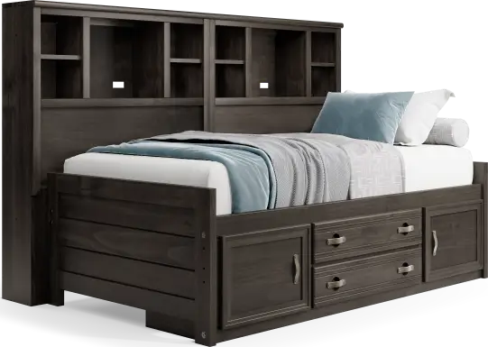 Kids Creekside 2.0 Charcoal Twin Bookcase Wall Bed with Storage Side Rail