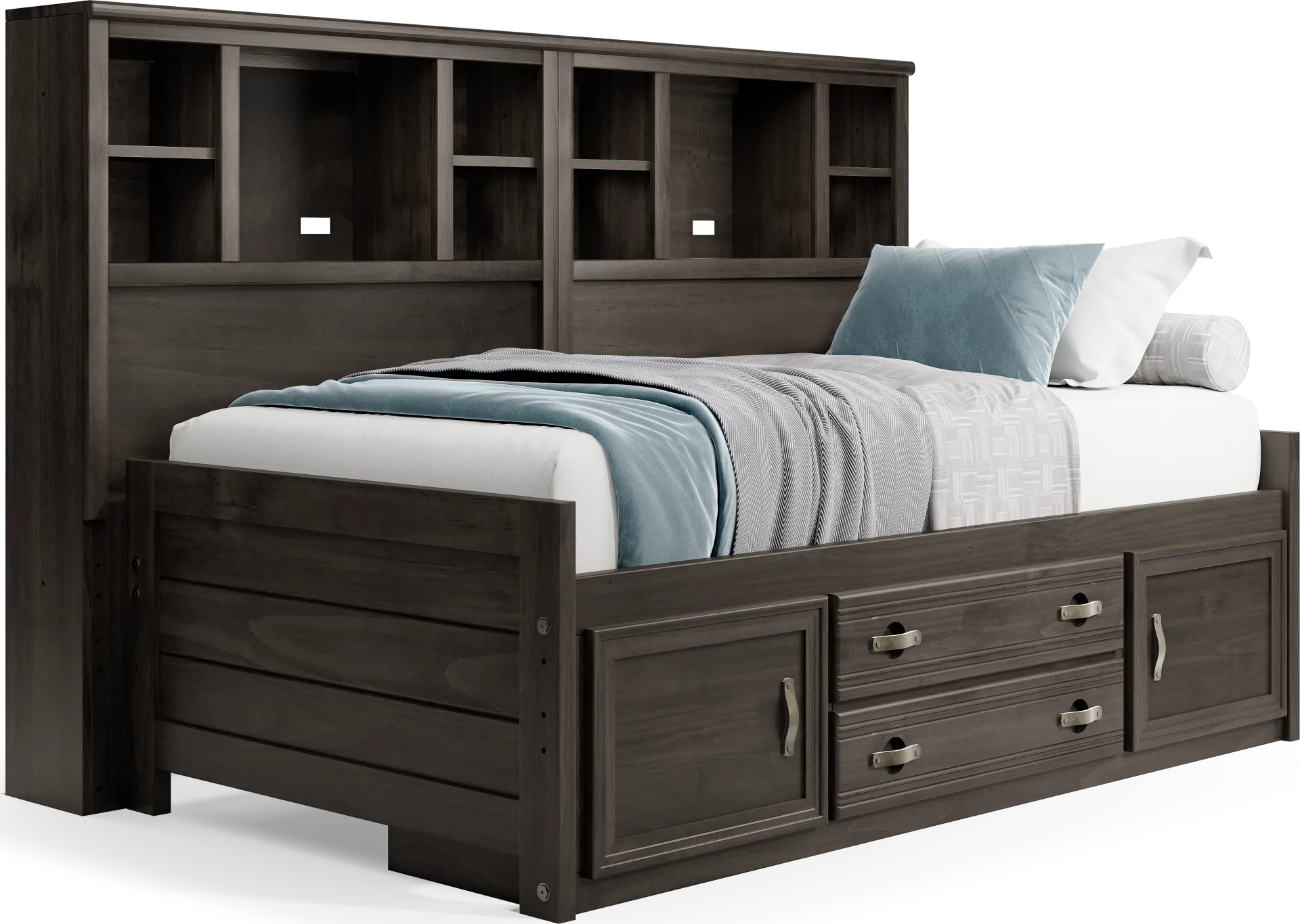 Kids Creekside 2.0 Charcoal Twin Bookcase Wall Bed with Storage Side Rail - Image 1