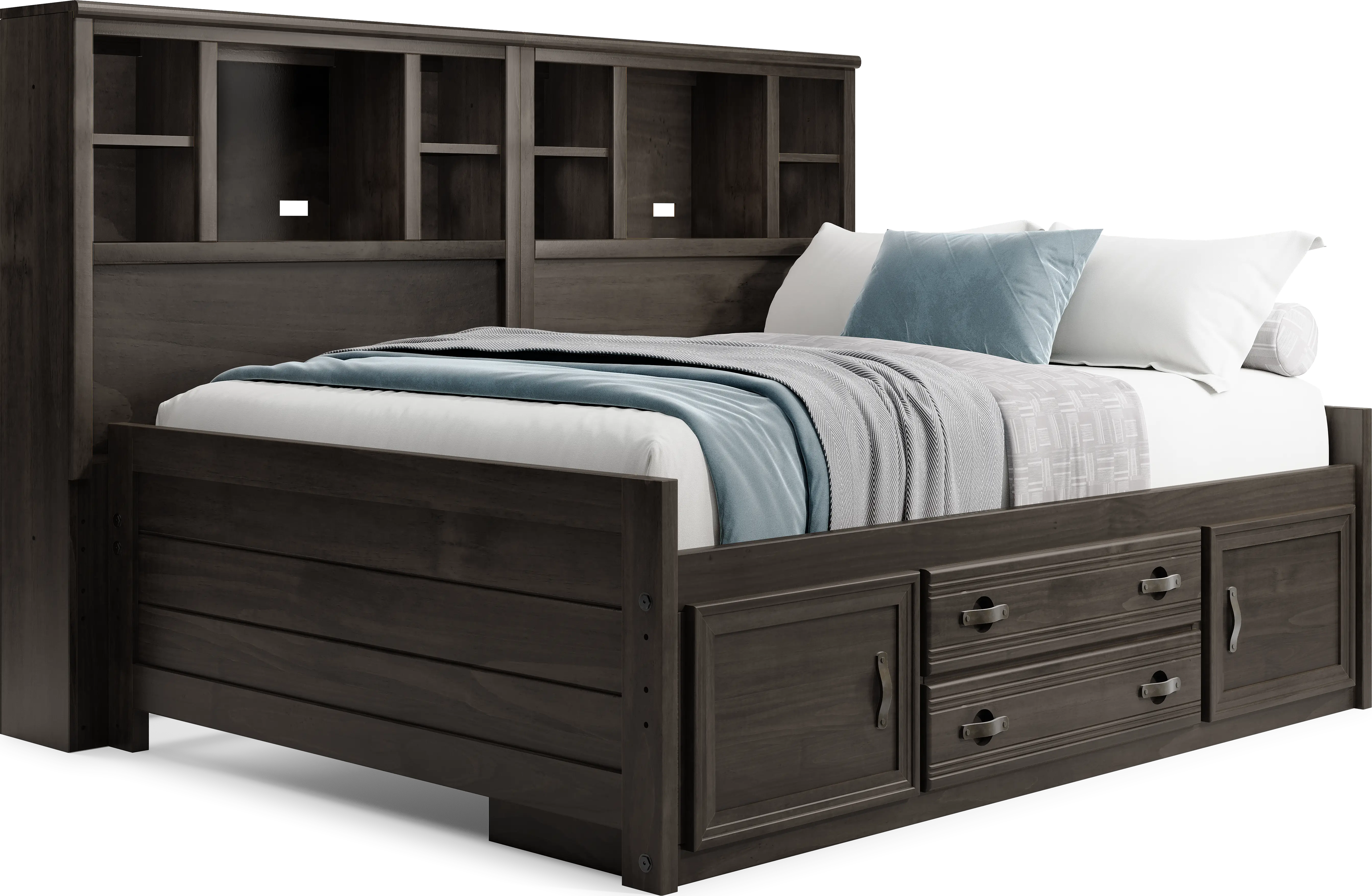 Kids Creekside 2.0 Charcoal Full Bookcase Wall Bed with Storage Side Rail - Thumbnail - Image 1