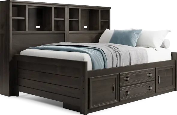 Kids Creekside 2.0 Charcoal Full Bookcase Wall Bed with Storage Side Rail