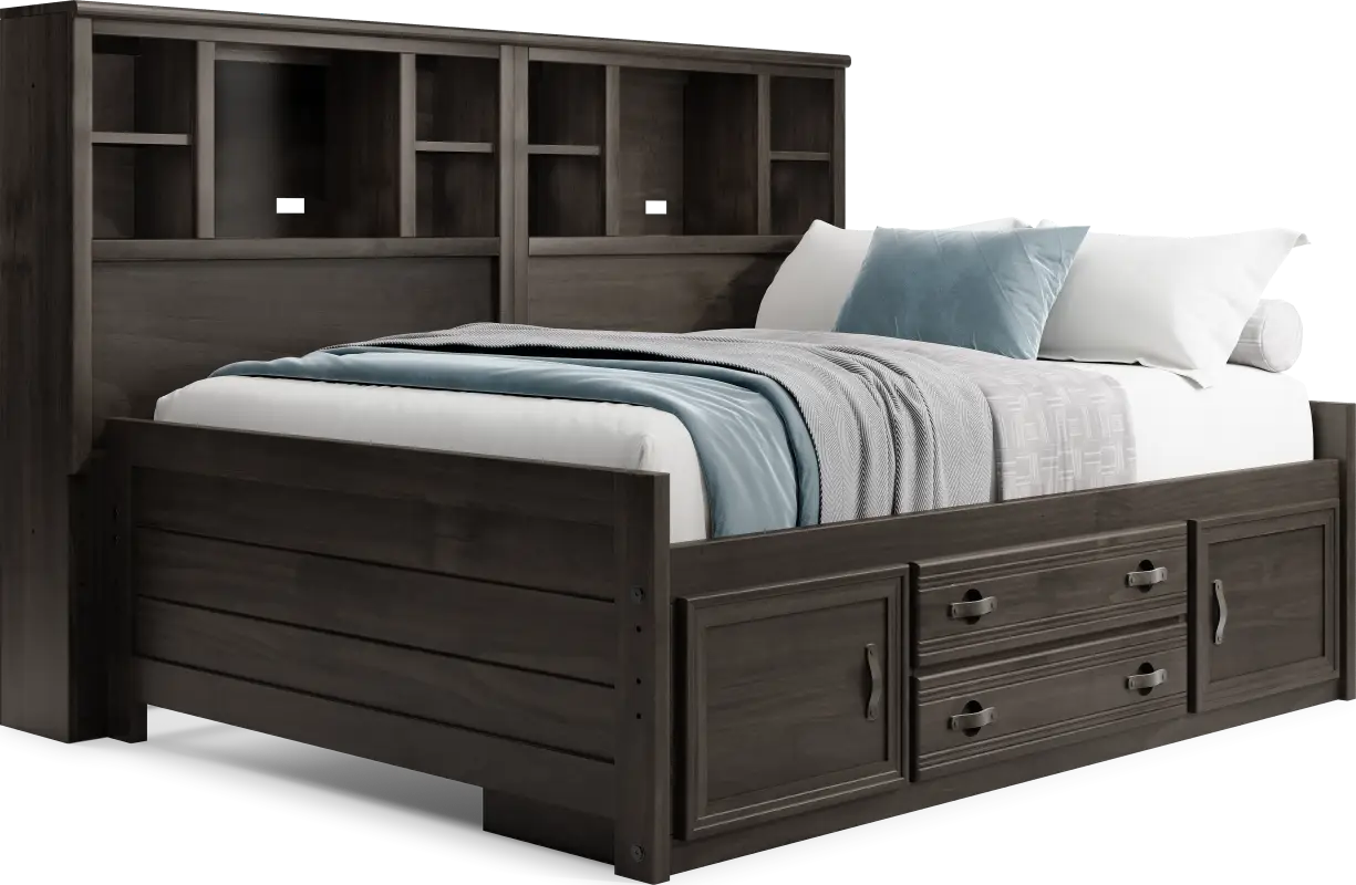 Kids Creekside 2.0 Charcoal Full Bookcase Wall Bed with Storage Side Rail