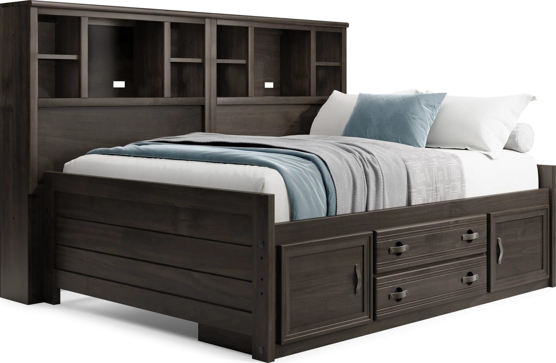 Kids Creekside 2.0 Charcoal Full Bookcase Wall Bed with Storage Side Rail - Image 1