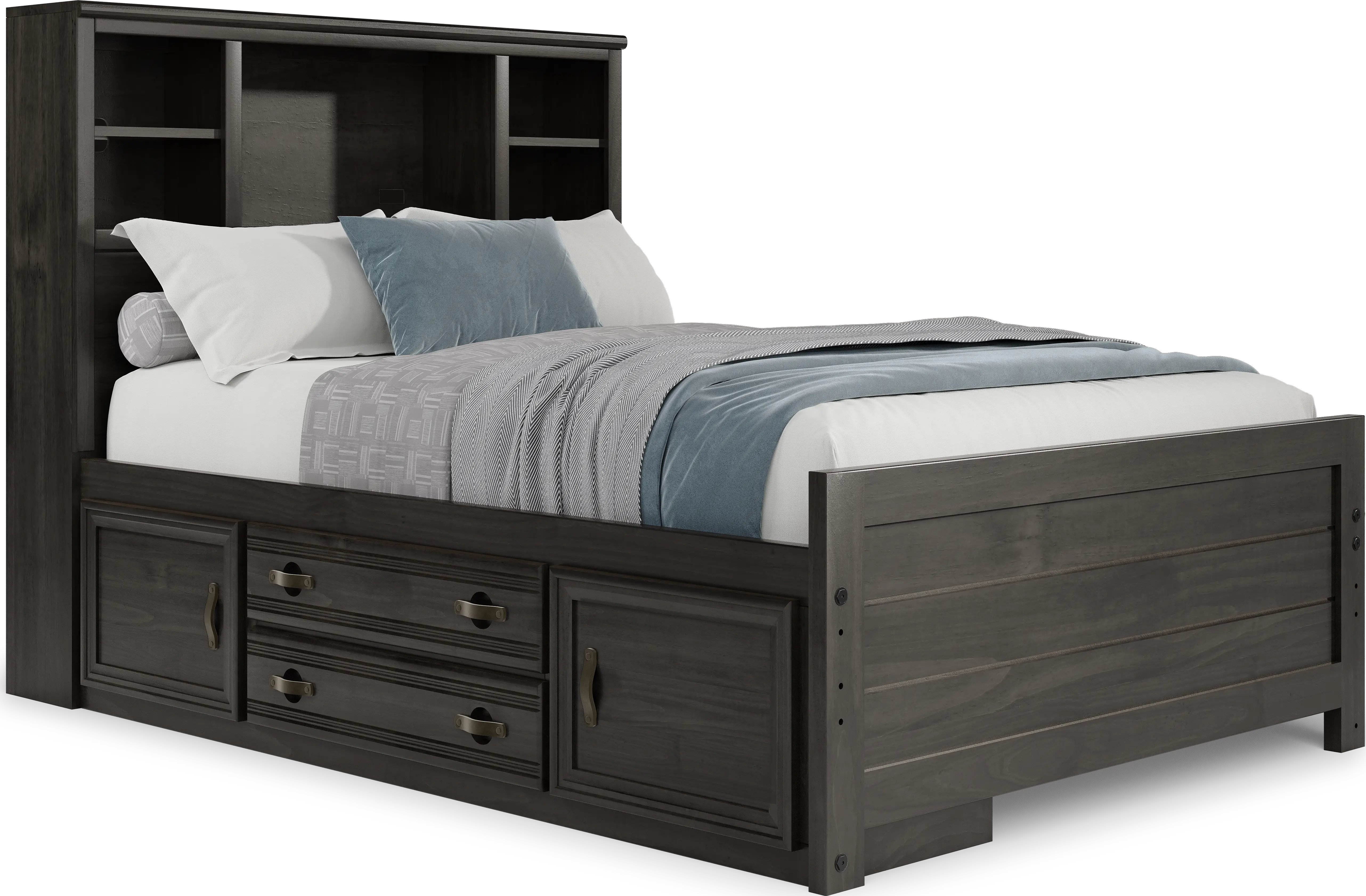 Kids Creekside 2.0 Charcoal Full Bookcase Bed with Storage Side Rail - Thumbnail - Image 1