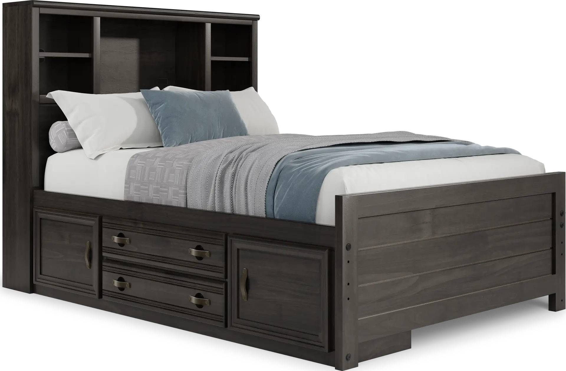 Kids Creekside 2.0 Charcoal Full Bookcase Bed with Storage Side Rail