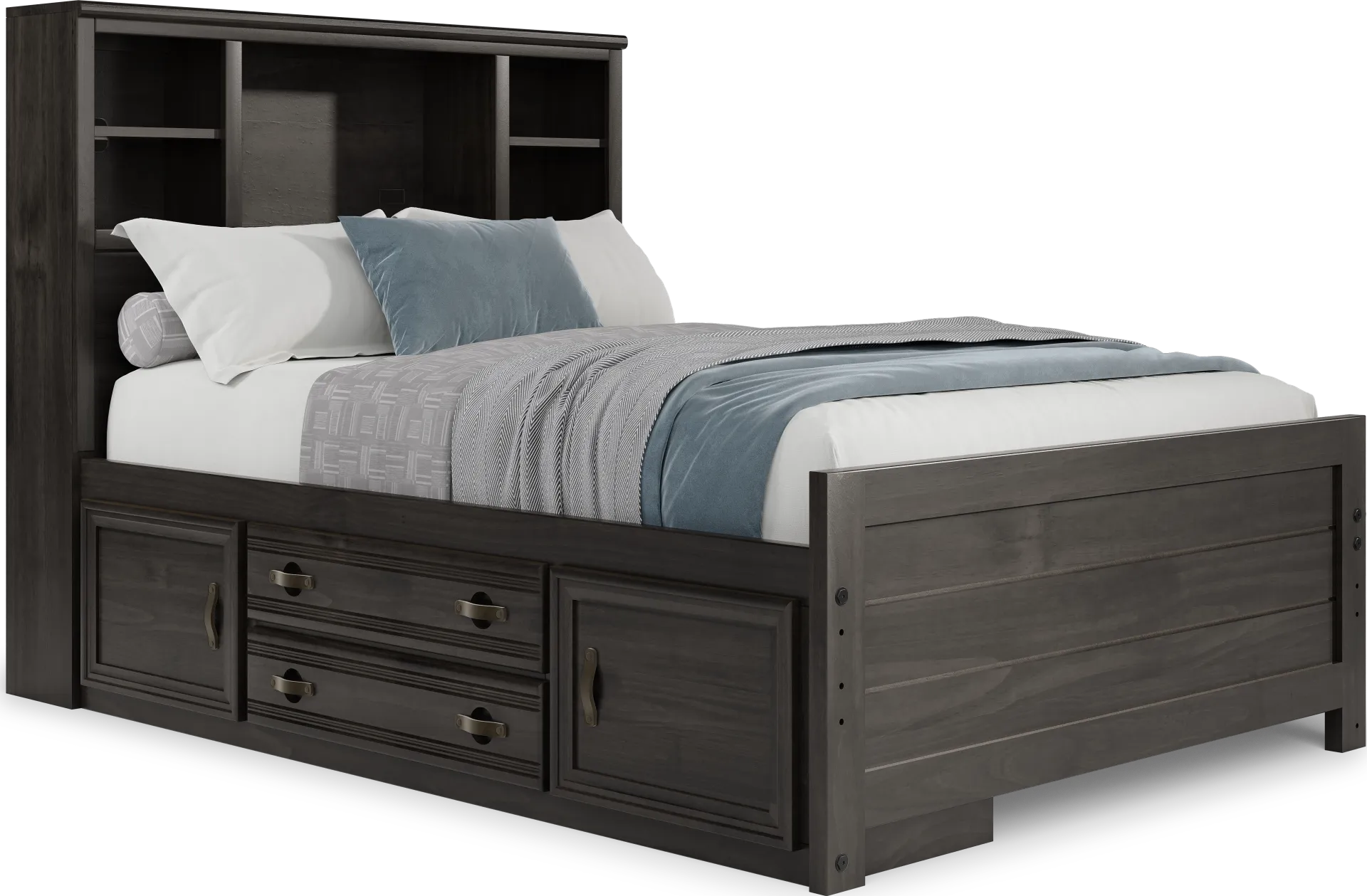 Kids Creekside 2.0 Charcoal Full Bookcase Bed with Storage Side Rail - Image 1