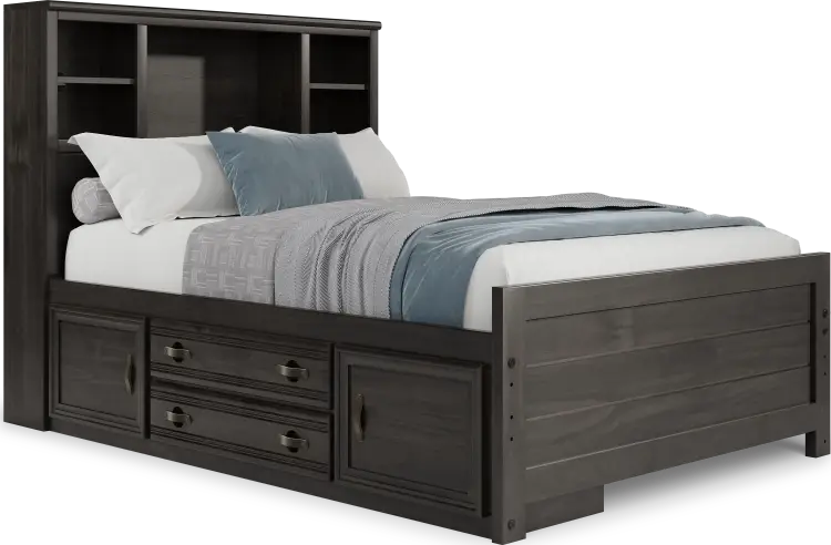 full bookcase bed w storage rail