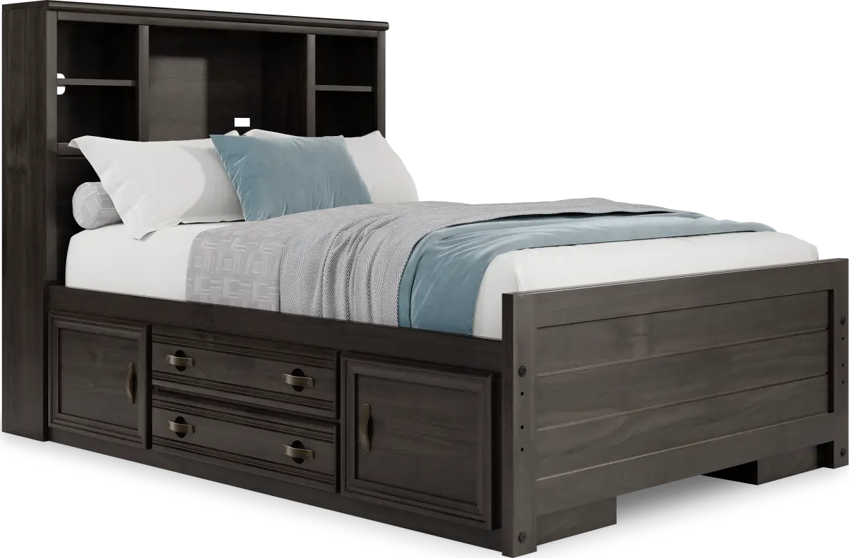 Kids Creekside 3.0 Charcoal Full Bookcase Bed with 2 Storage Side Rails