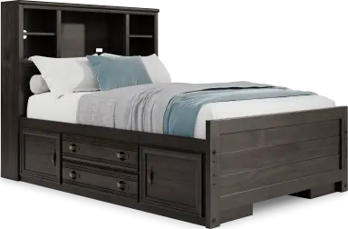 full bookcase bed w 2 storage rails