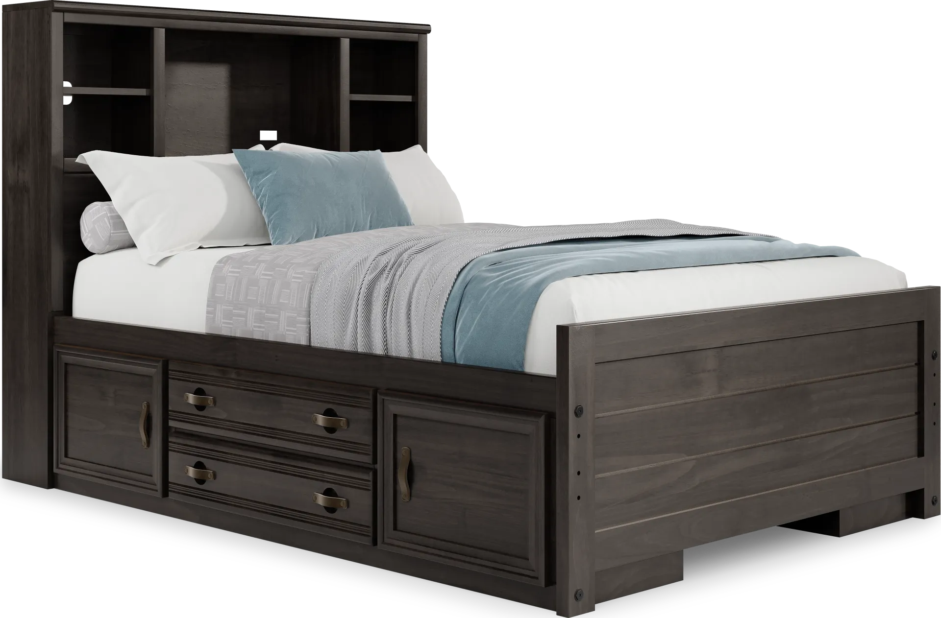 Kids Creekside 2.0 Charcoal Full Bookcase Bedroom with 2 Storage Side Rails - Image 2