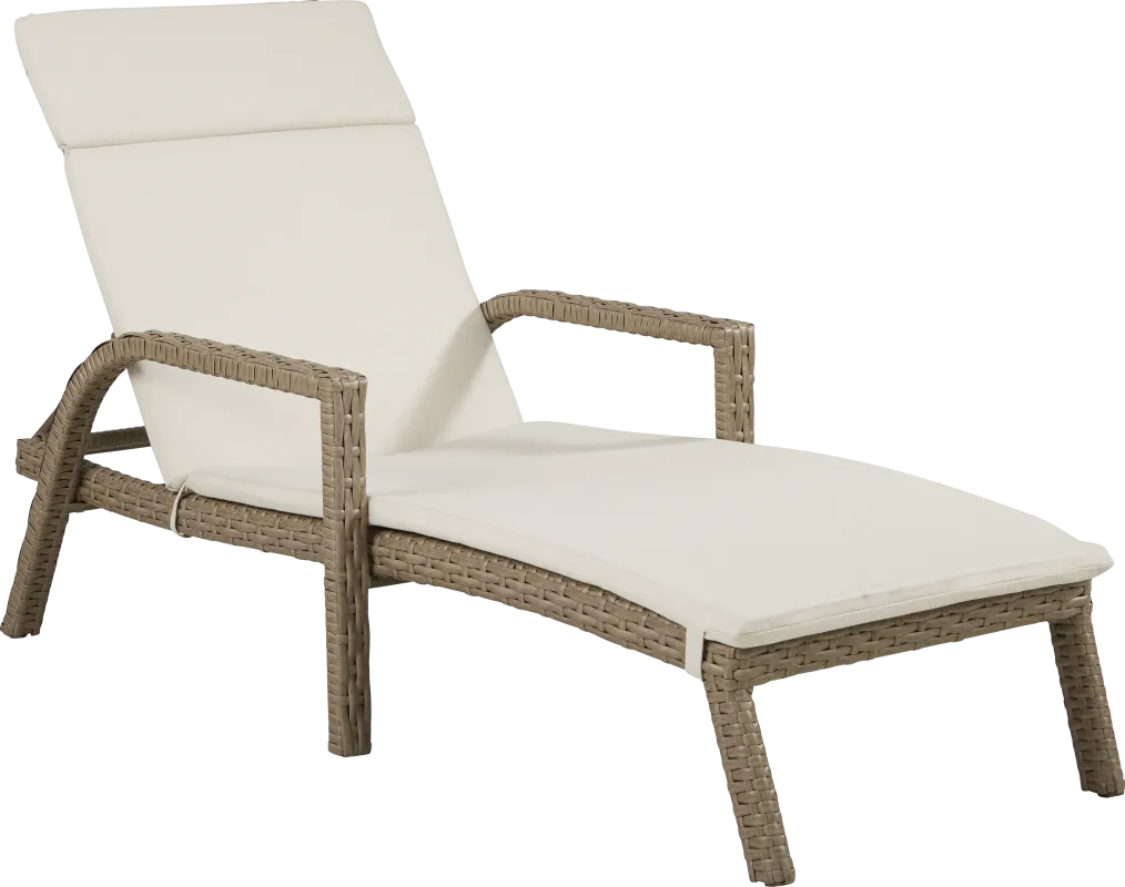 Siesta Key Driftwood Finish Outdoor Chaise with Linen Cushions