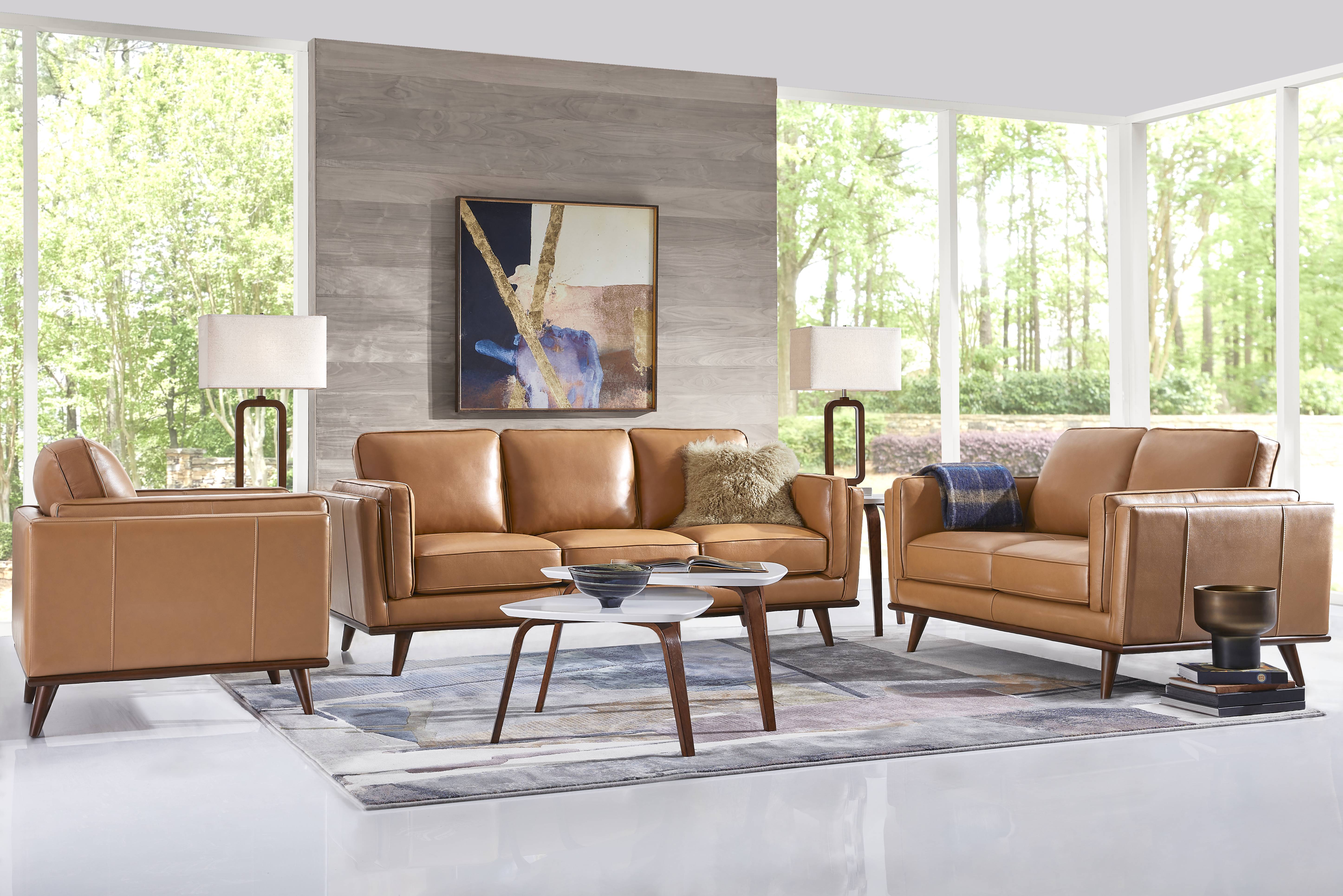 Cassina Court Caramel Leather 5 Pc Living Room - Thumbnail - Image 1