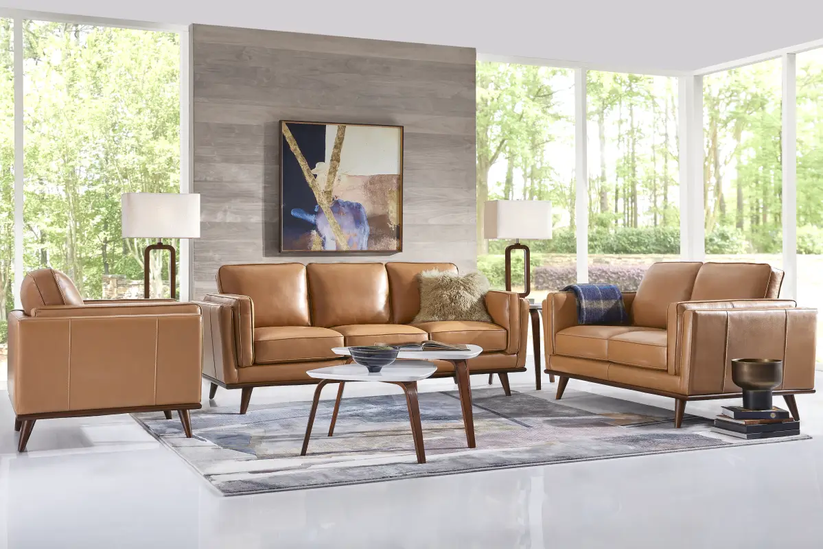 Cassina Way Caramel Leather 5 Pc Living Room