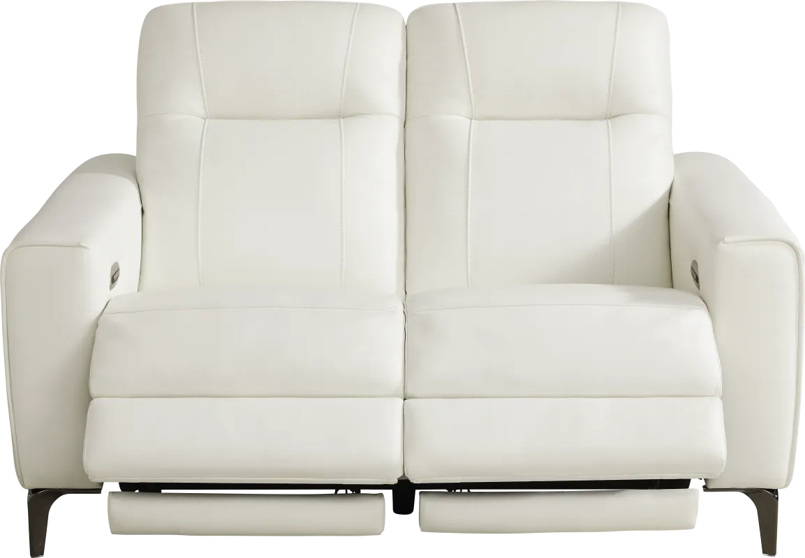 Parkside Heights White Leather Dual Power Reclining Loveseat