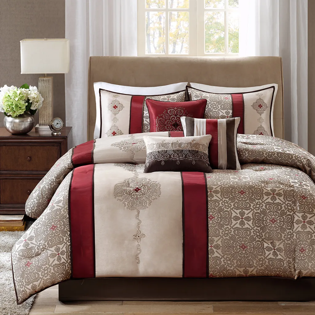 Aragonne Red 7 Pc Queen Comforter Set - Image 1