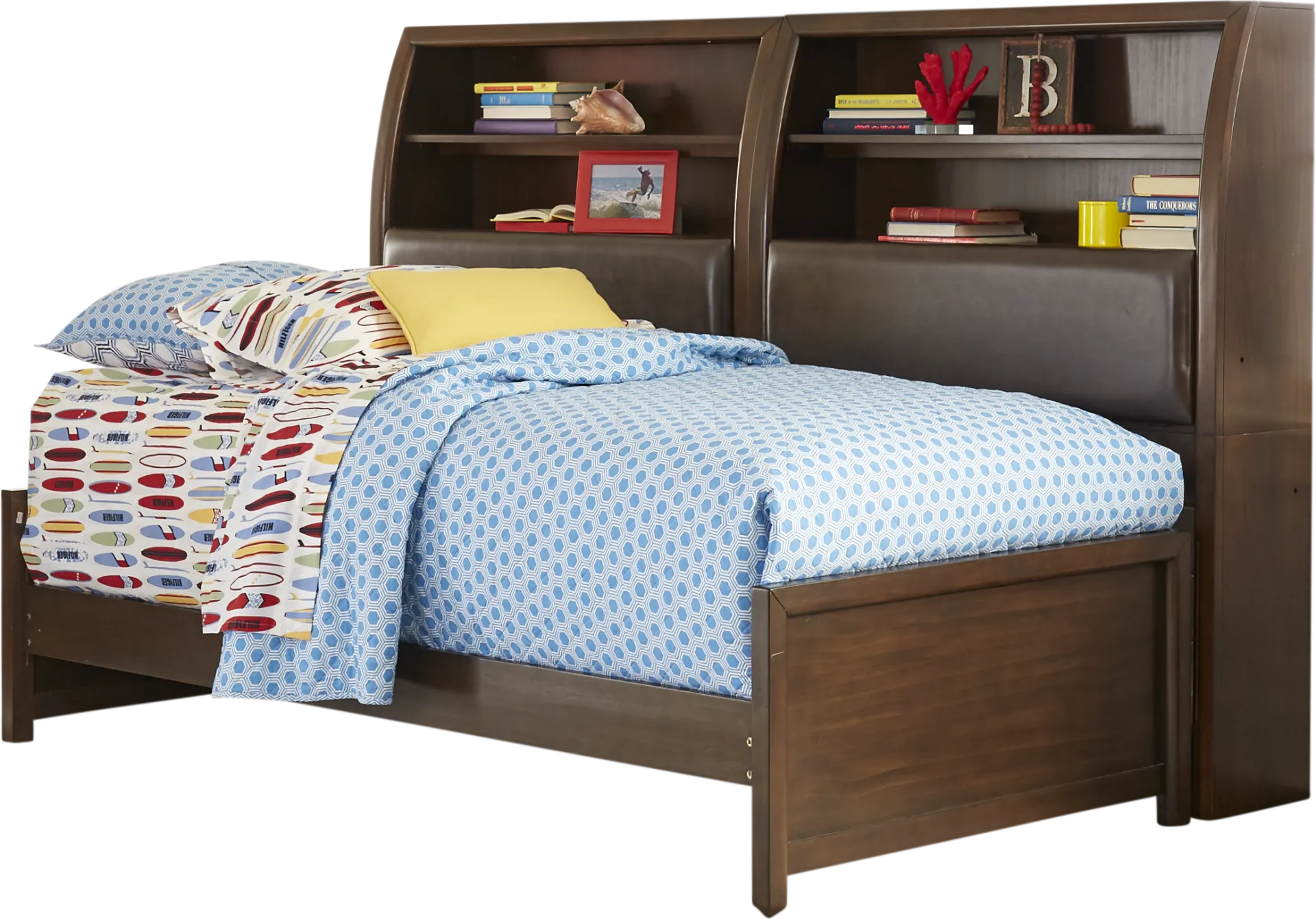 Kids Santa Cruz Brown Cherry Twin Bookcase Wall Bed - Image 1