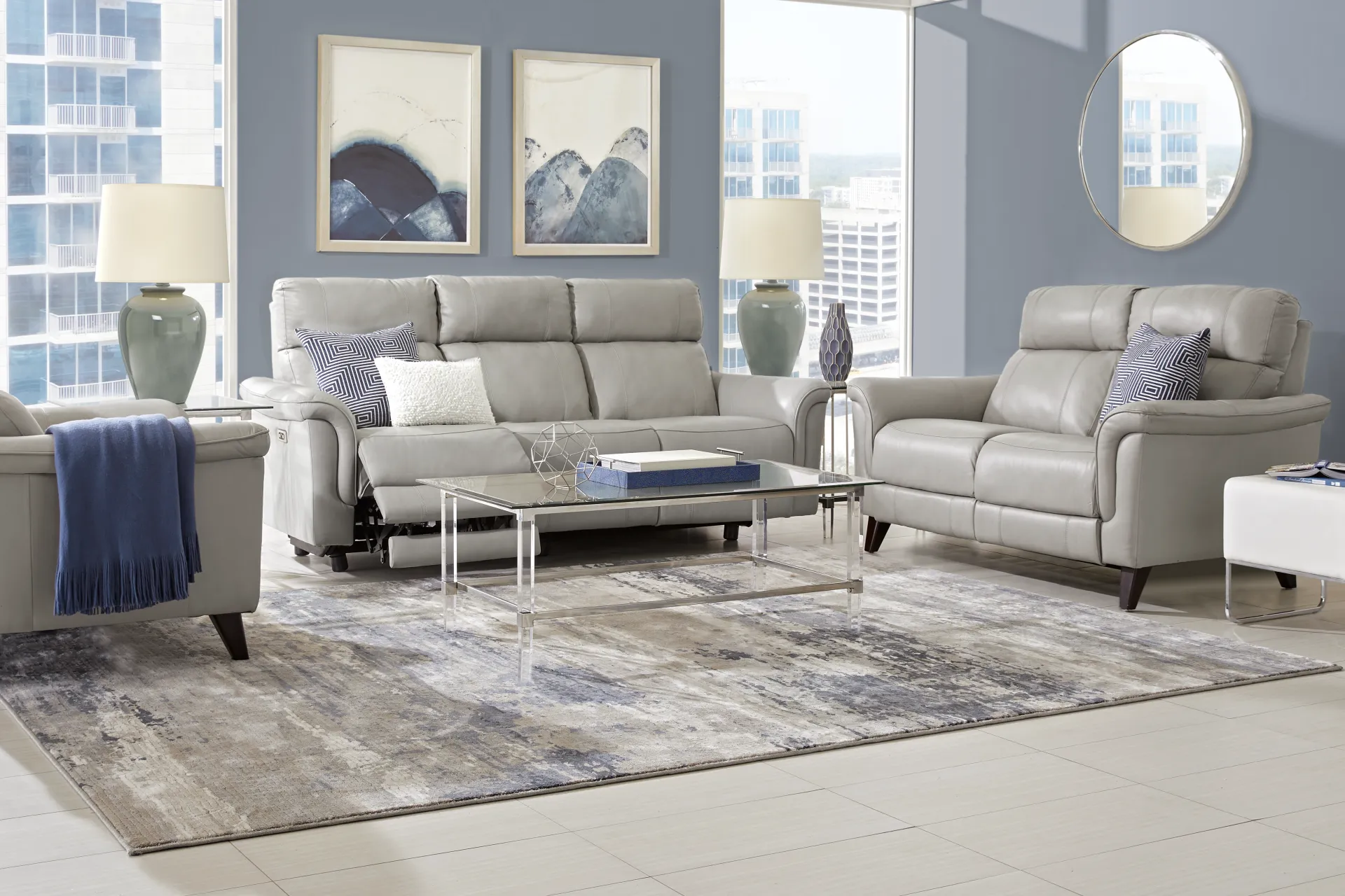 Avezzano Stone Leather 2 Pc Living Room with Dual Power Reclining Sofa - Image 1
