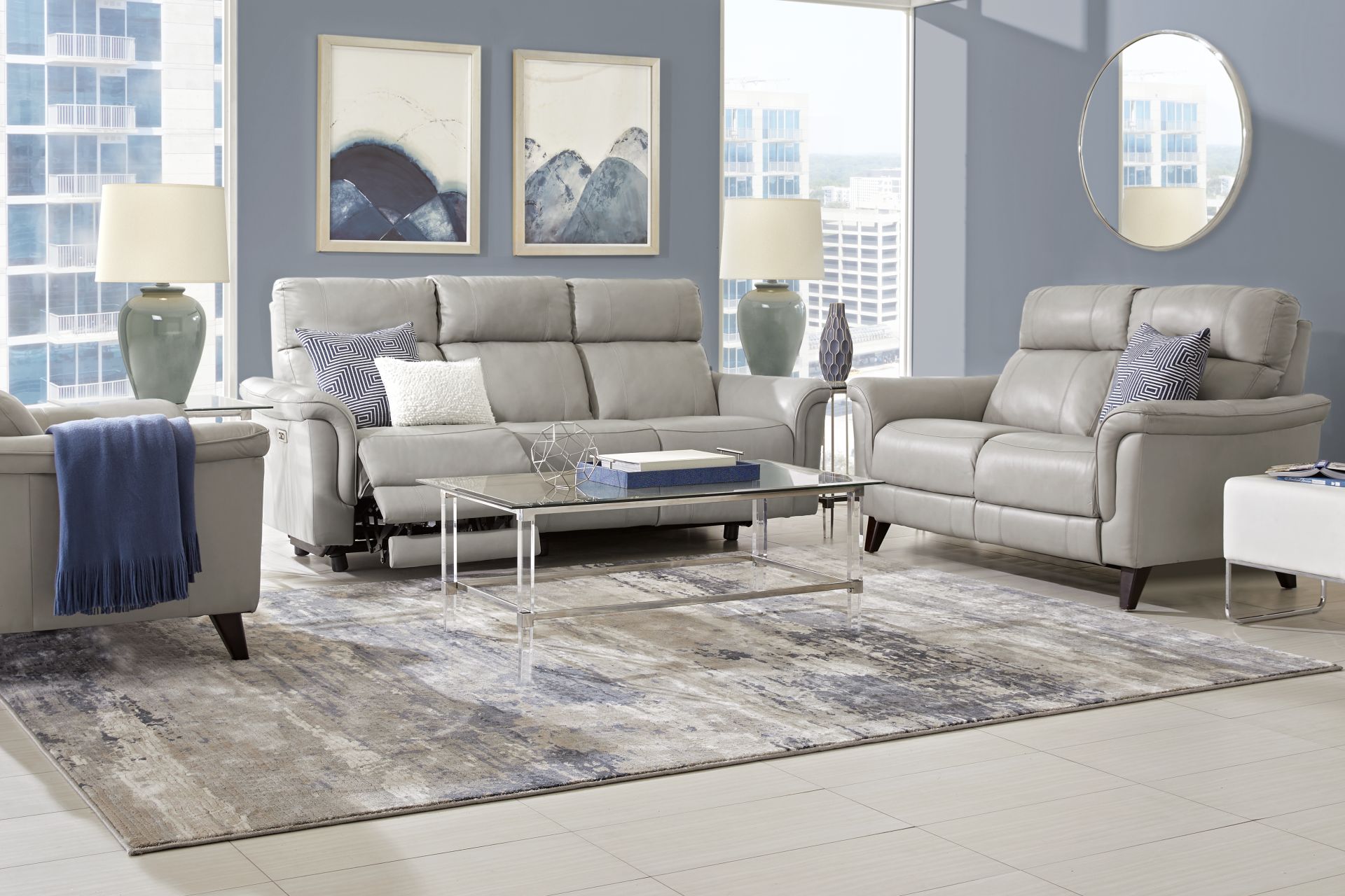 Avezzano Stone Leather 8 Pc Living Room with Dual Power Reclining Sofa - Image 1