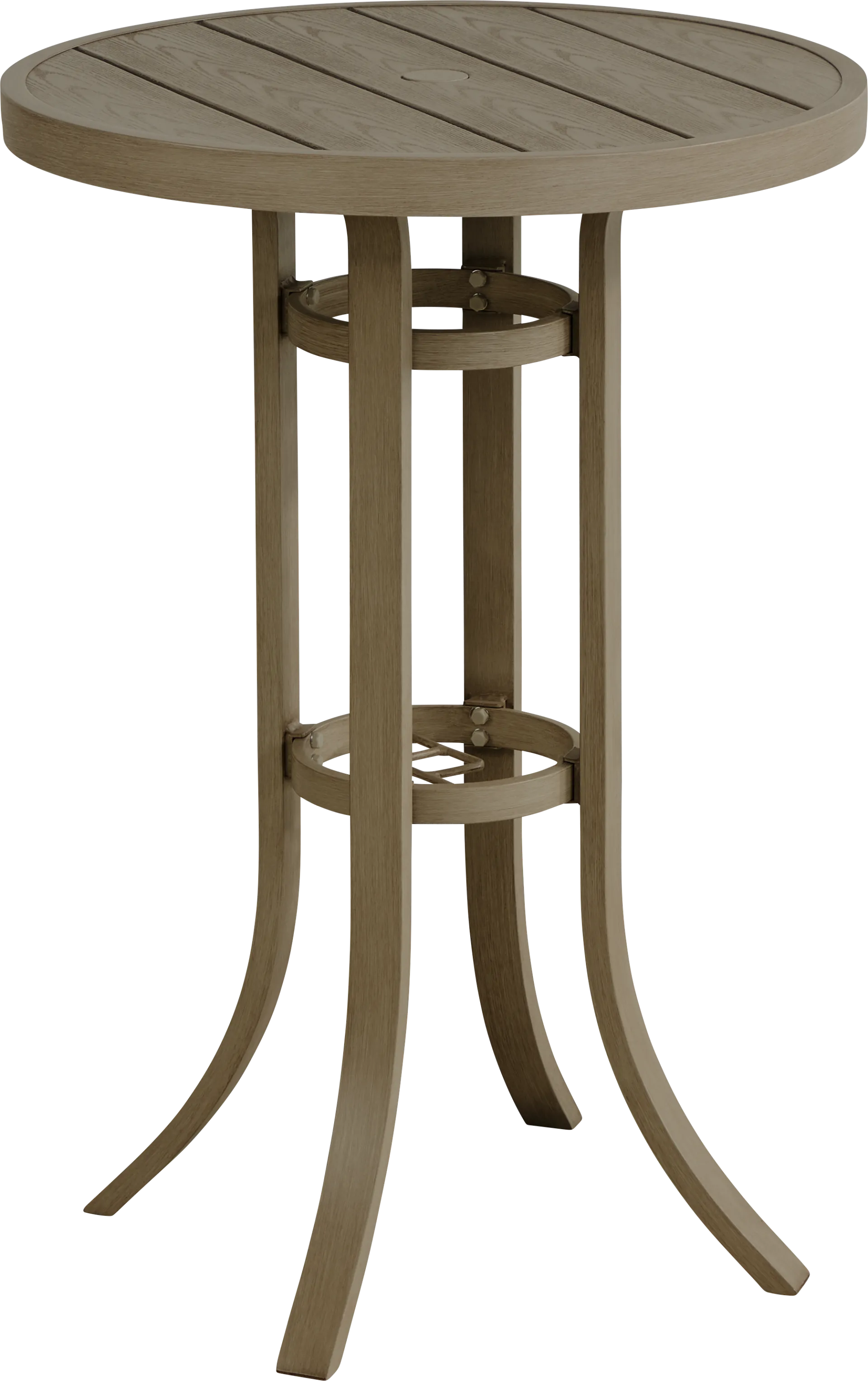 Siesta Key Gray 30" Round Bar Height Outdoor Dining Table with Umbrella Hole - Image 1