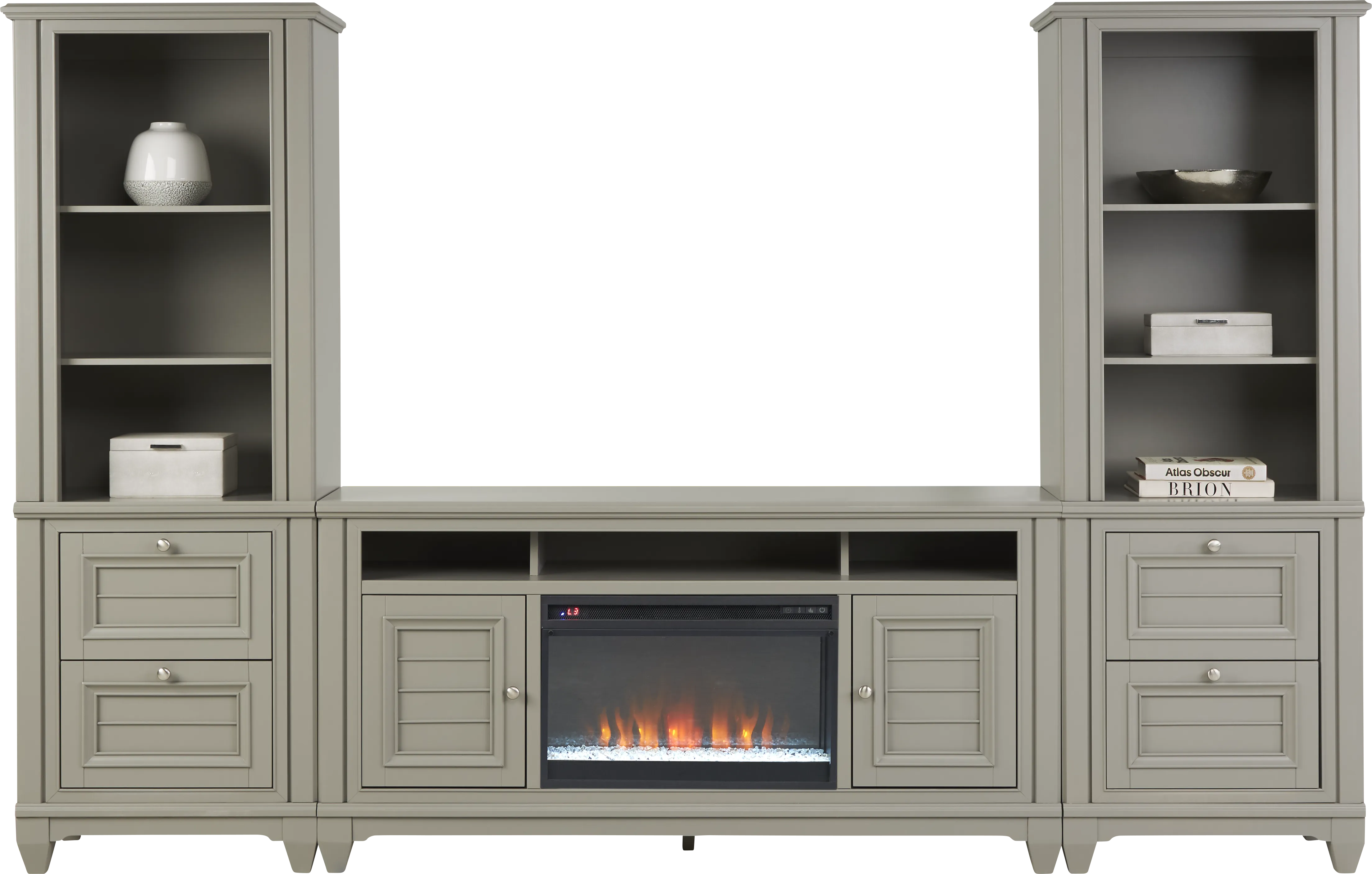 Hilton Head Gray 4 Pc Wall Unit with 66 in. Console and Electric Fireplace - Thumbnail - Image 1