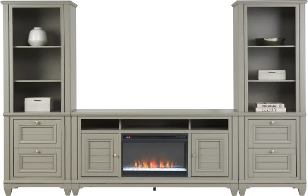 Hilton Head Gray 4 Pc Wall Unit with 66 in. Console and Electric Fireplace