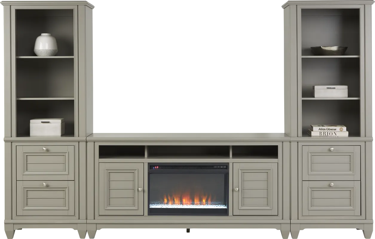 Hilton Head Gray 4 Pc Wall Unit with 66 in. Console and Electric Fireplace