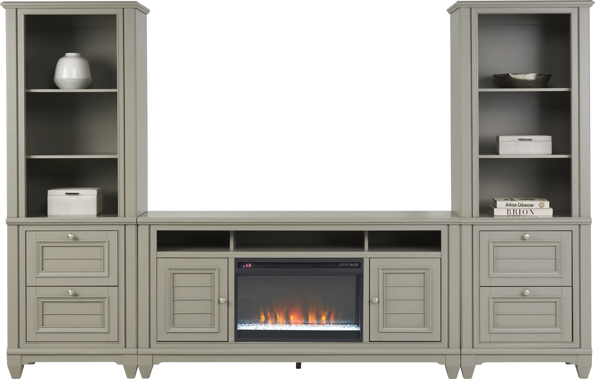 Hilton Head Gray 4 Pc Wall Unit with 66 in. Console and Electric Fireplace