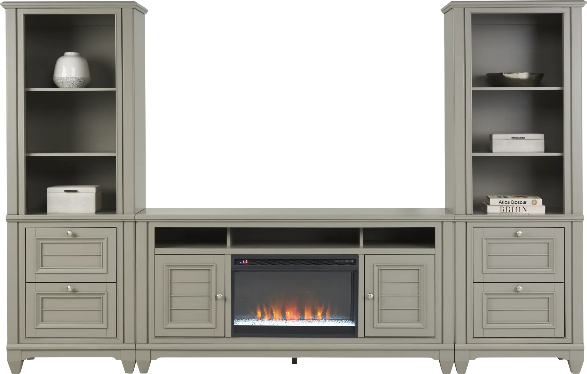 Hilton Head Gray 4 Pc Wall Unit with 66 in. Console and Electric Fireplace - Image 1