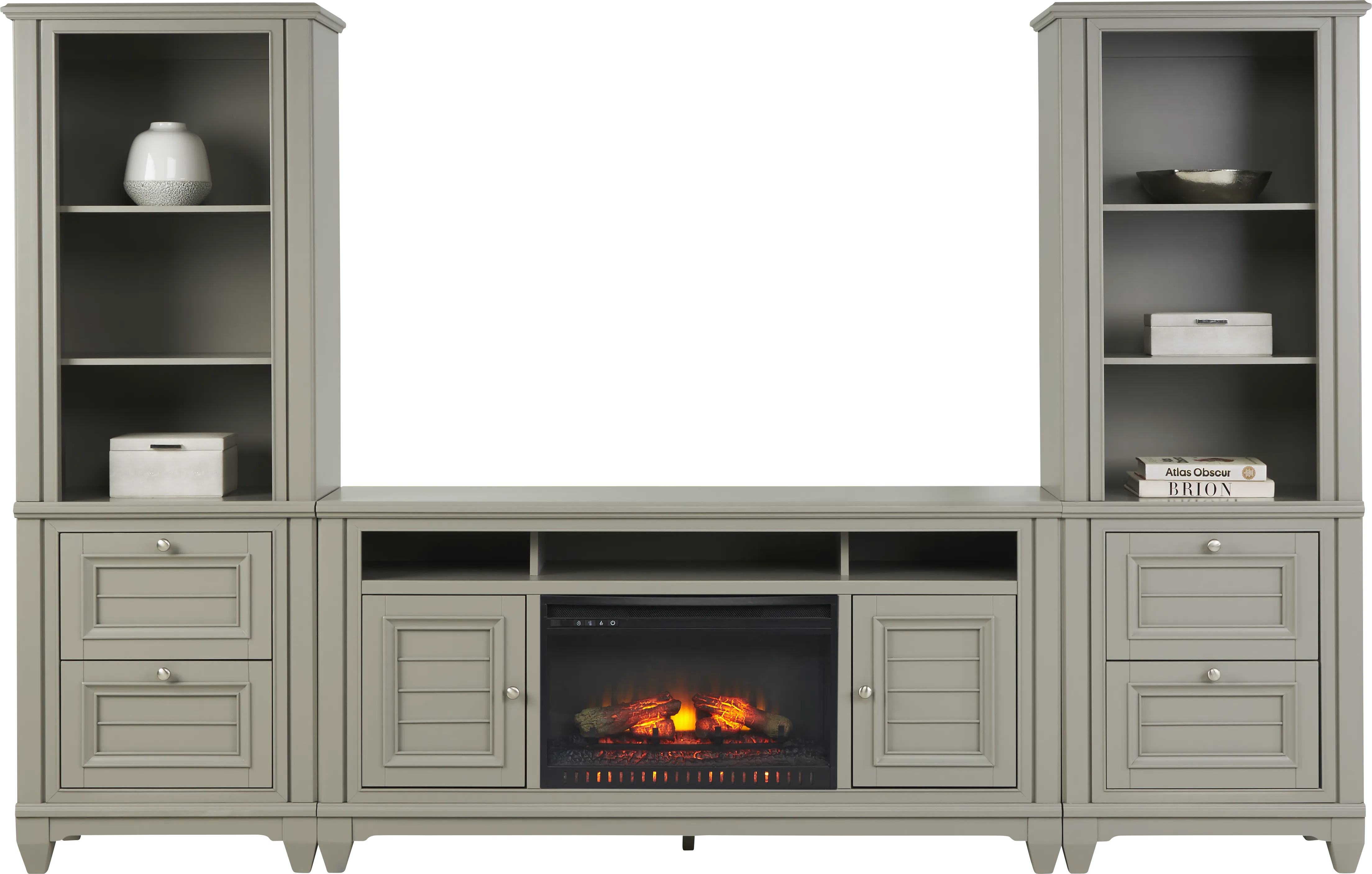 Hilton Head Gray 4 Pc Wall Unit with 66 in. Console and Electric Log Fireplace - Thumbnail - Image 1