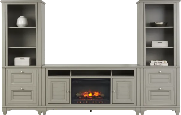 Hilton Head Gray 4 Pc Wall Unit with 66 in. Console and Electric Log Fireplace