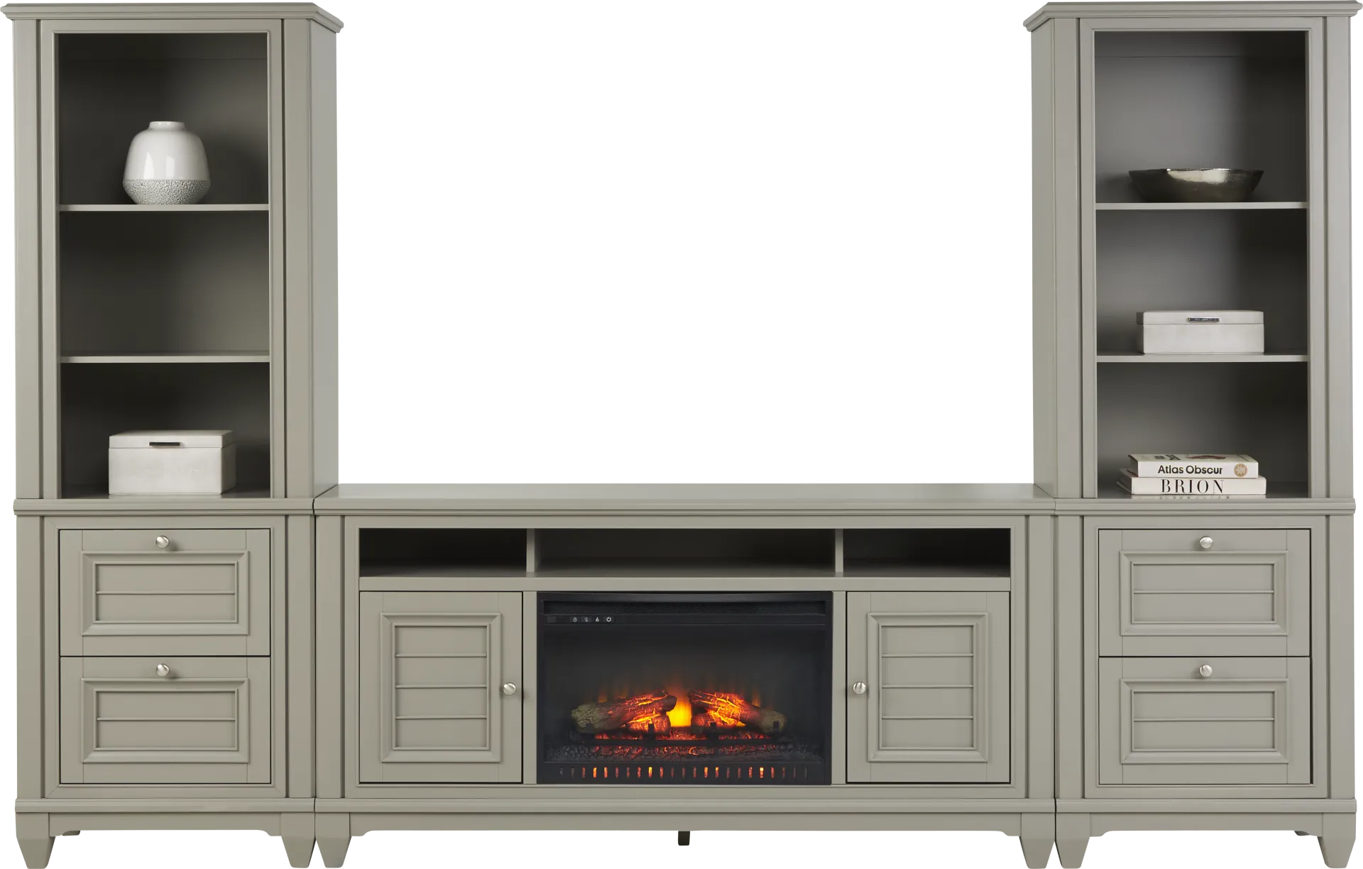 Hilton Head Gray 4 Pc Wall Unit with 66 in. Console and Electric Log Fireplace - Image 1