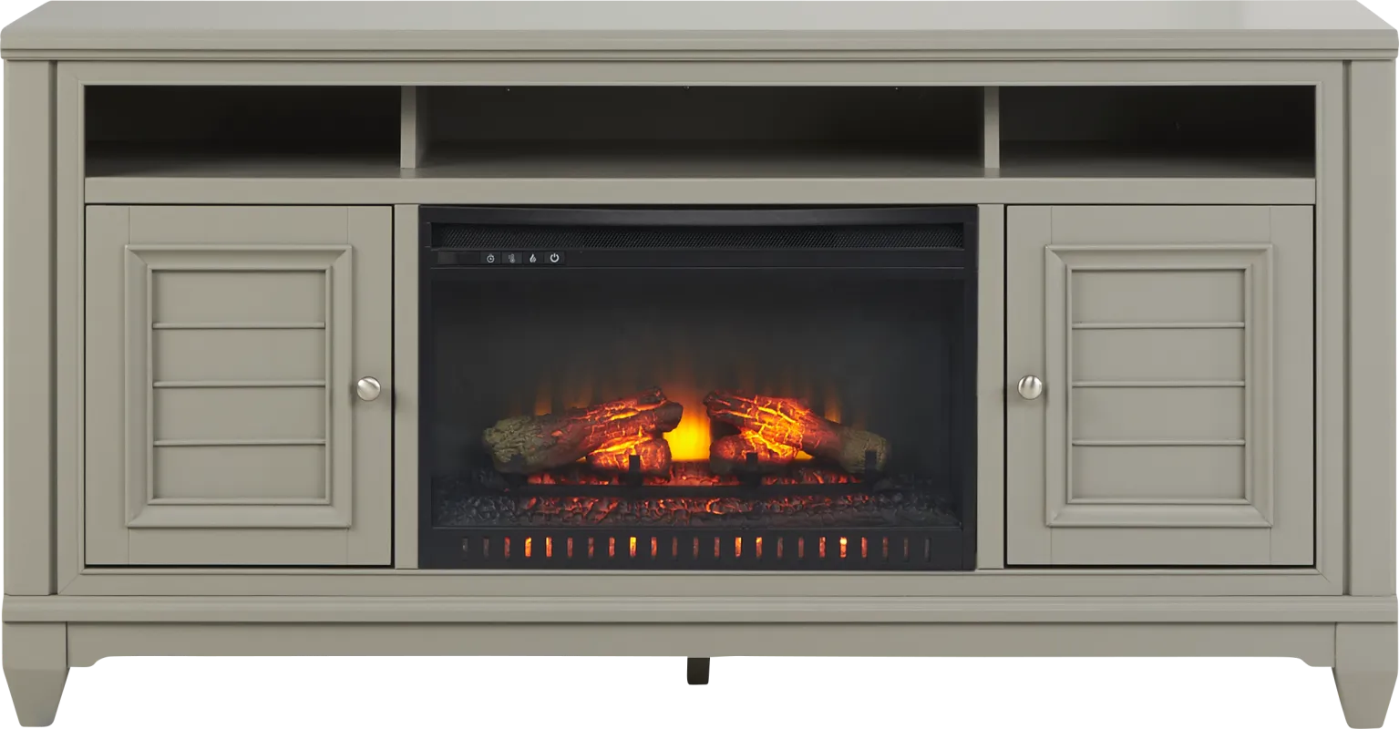 Hilton Head Gray 66 in. Console with Electric Log Fireplace
