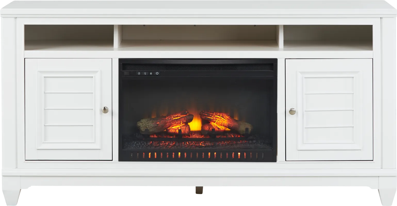 Hilton Head White 66 in. Console with Electric Log Fireplace