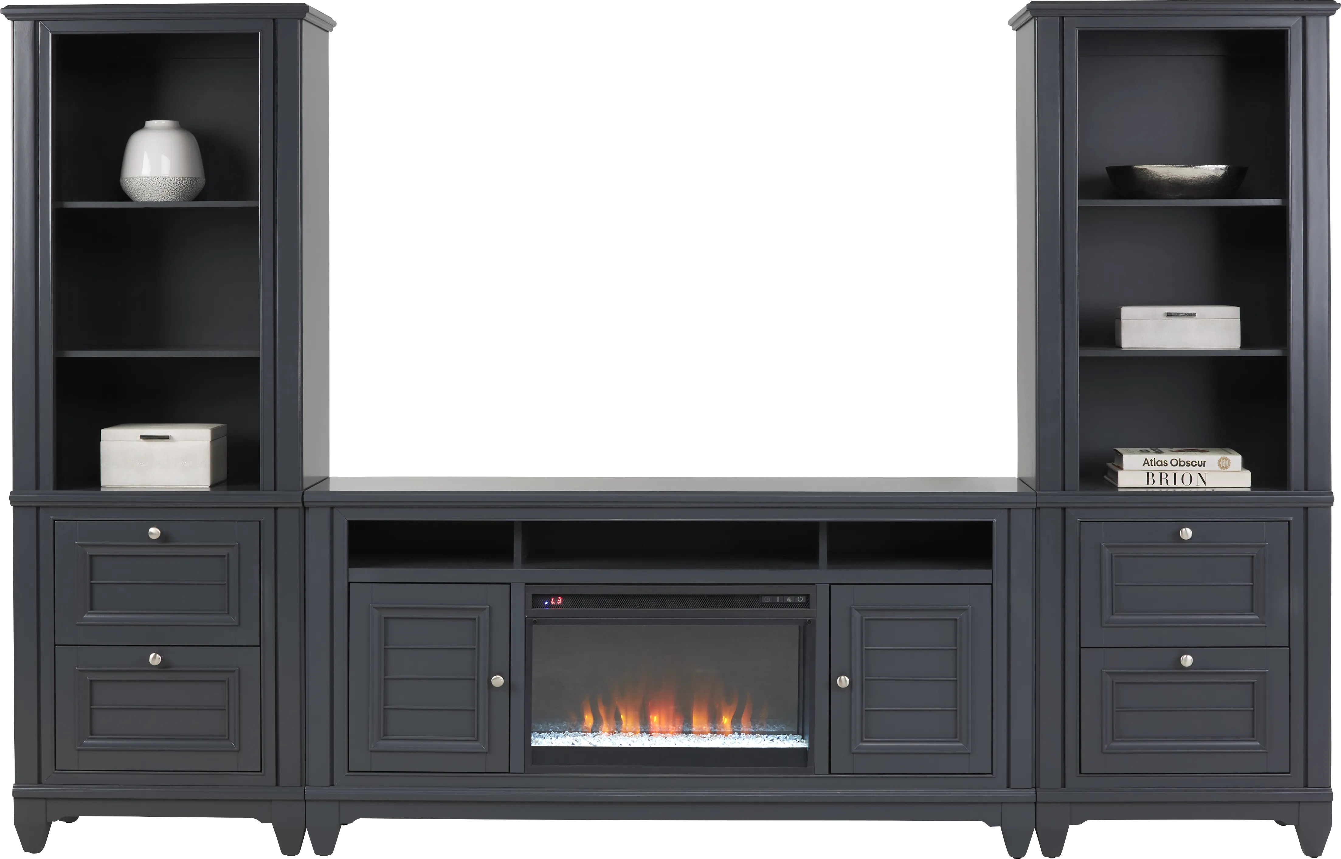 Hilton Head Graphite 4 Pc Wall Unit with 66 in. Console and Electric Fireplace - Thumbnail - Image 1