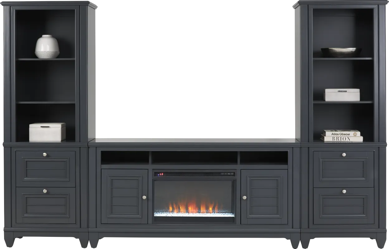 Hilton Head Graphite 4 Pc Wall Unit with 66 in. Console and Electric Fireplace