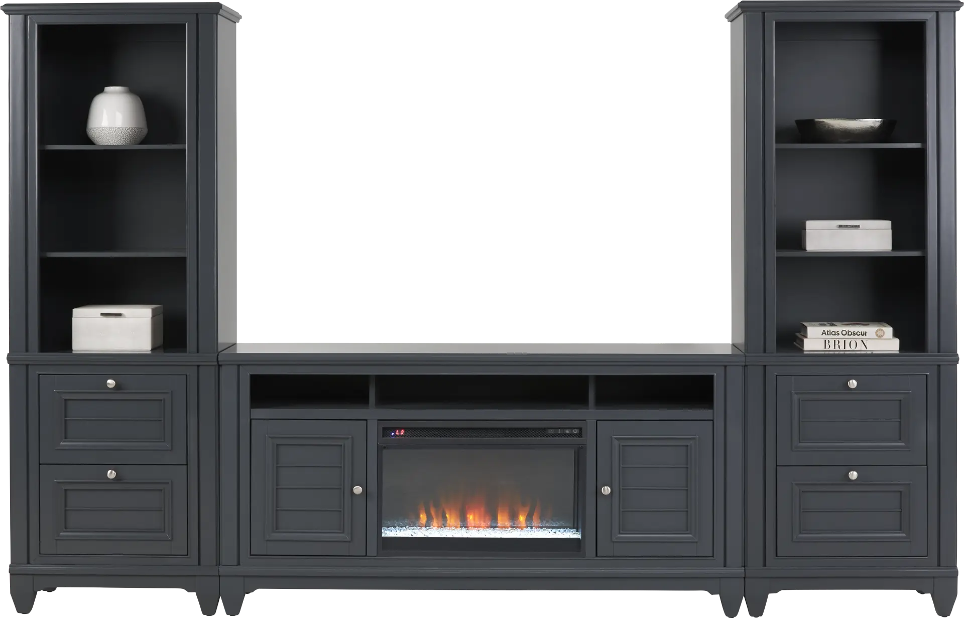 Hilton Head Graphite 4 Pc Wall Unit with 66 in. Console and Electric Fireplace