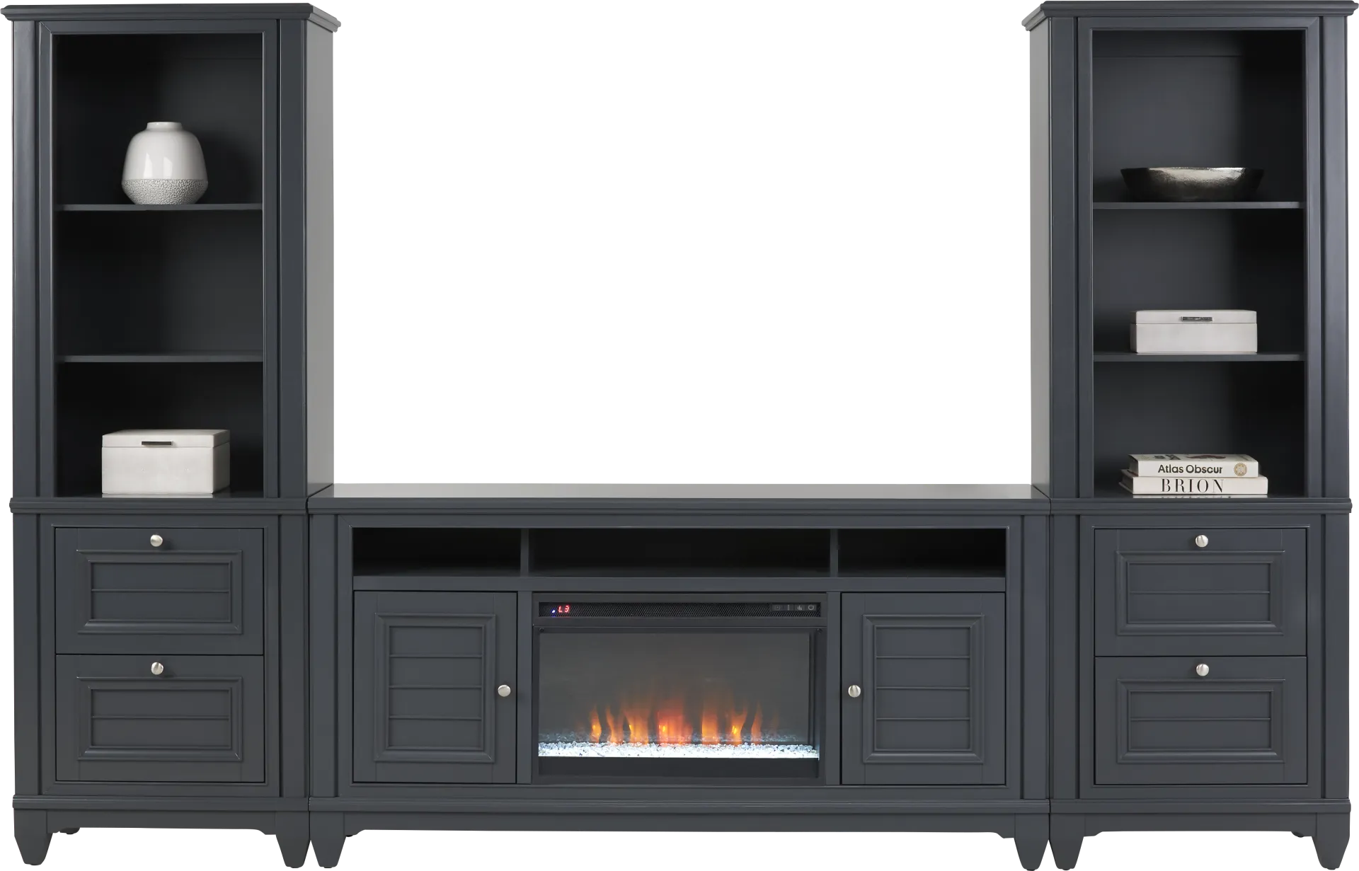 Hilton Head Graphite 4 Pc Wall Unit with 66 in. Console and Electric Fireplace - Image 1