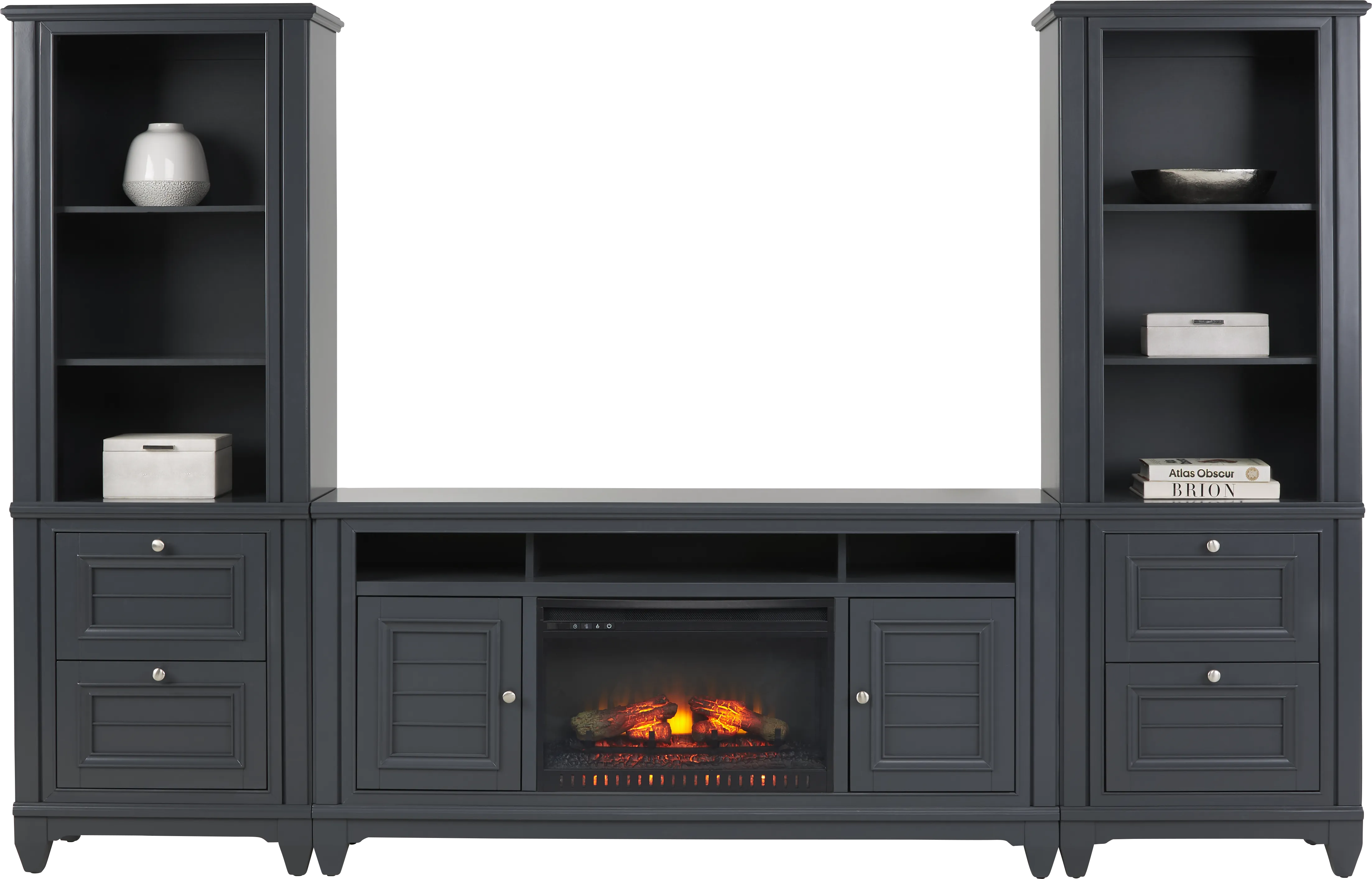 Hilton Head Graphite 4 Pc Wall Unit with 66 in. Console and Electric Log Fireplace - Thumbnail - Image 1
