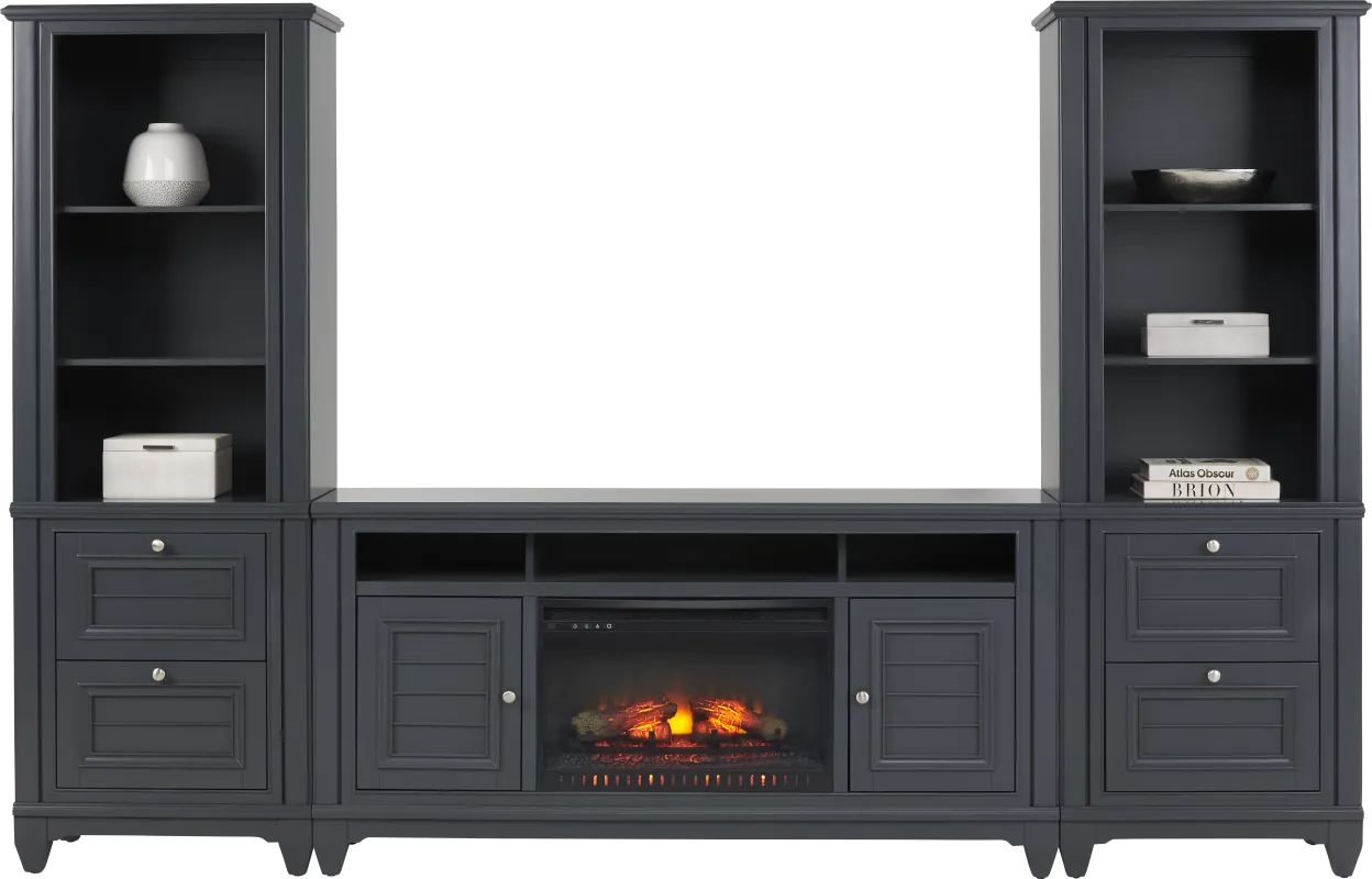 Hilton Head Graphite 4 Pc Wall Unit with 66 in. Console and Electric Log Fireplace