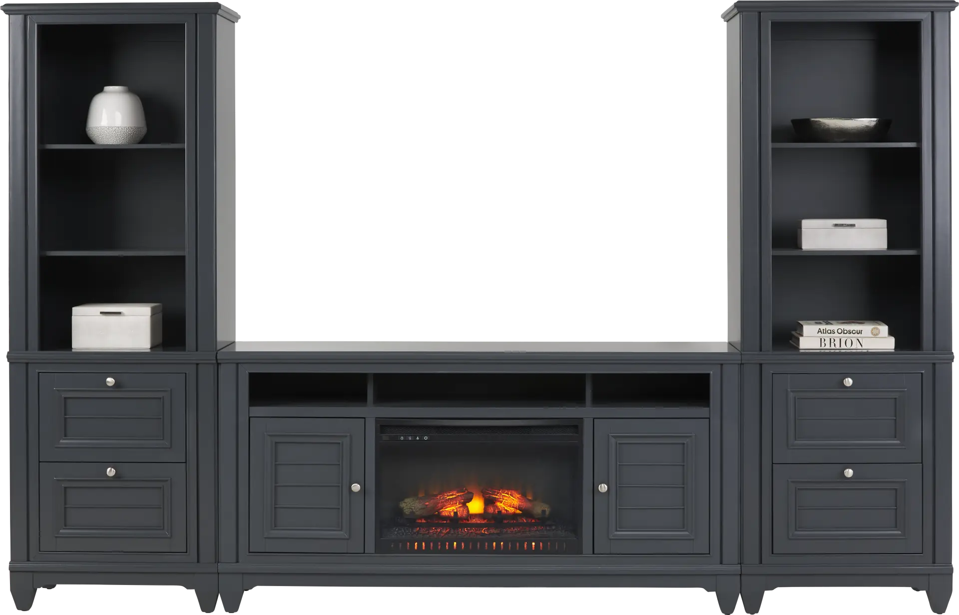 Hilton Head Graphite 4 Pc Wall Unit with 66 in. Console and Electric Log Fireplace