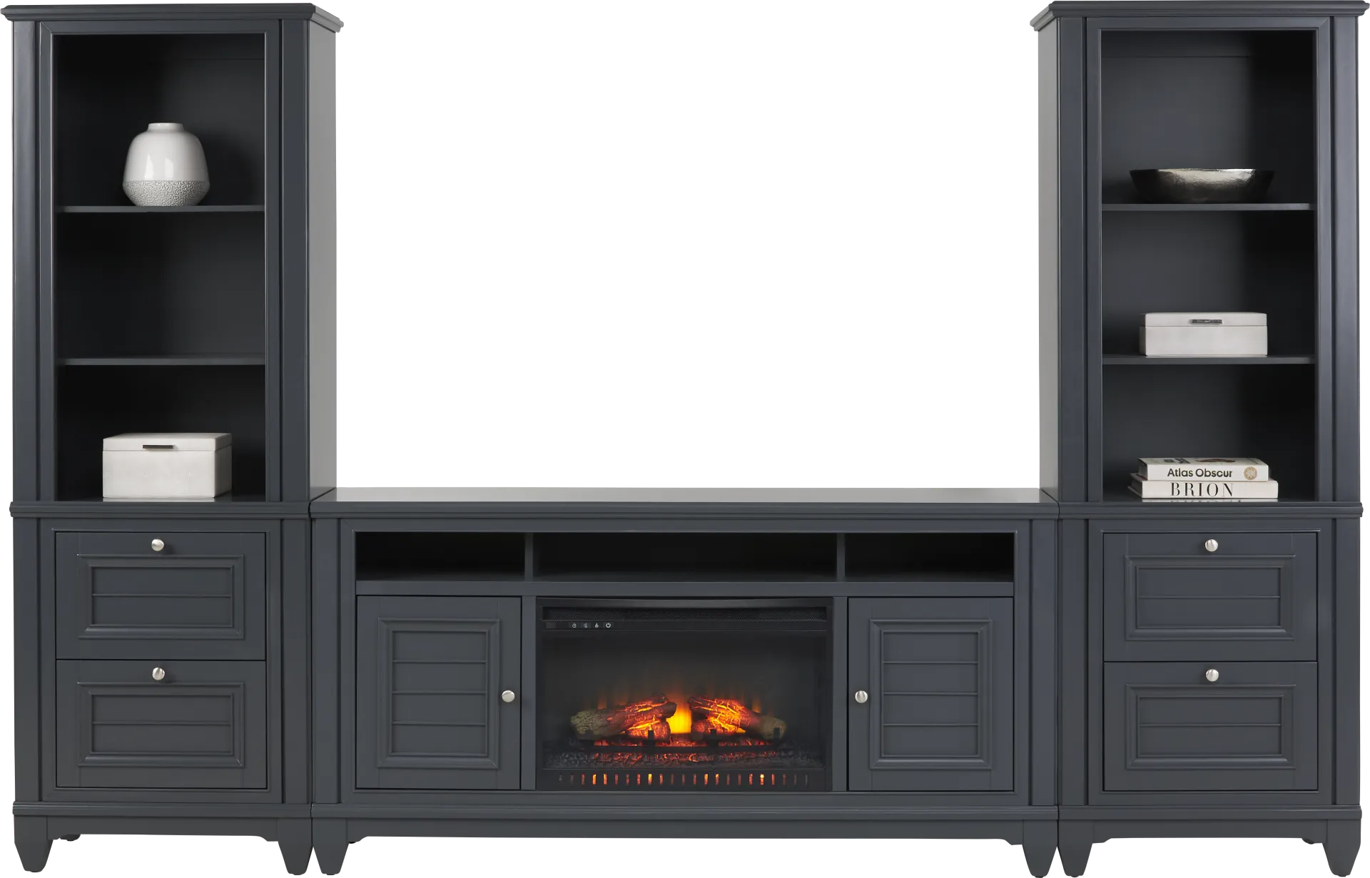 Hilton Head Graphite 4 Pc Wall Unit with 66 in. Console and Electric Log Fireplace - Image 1