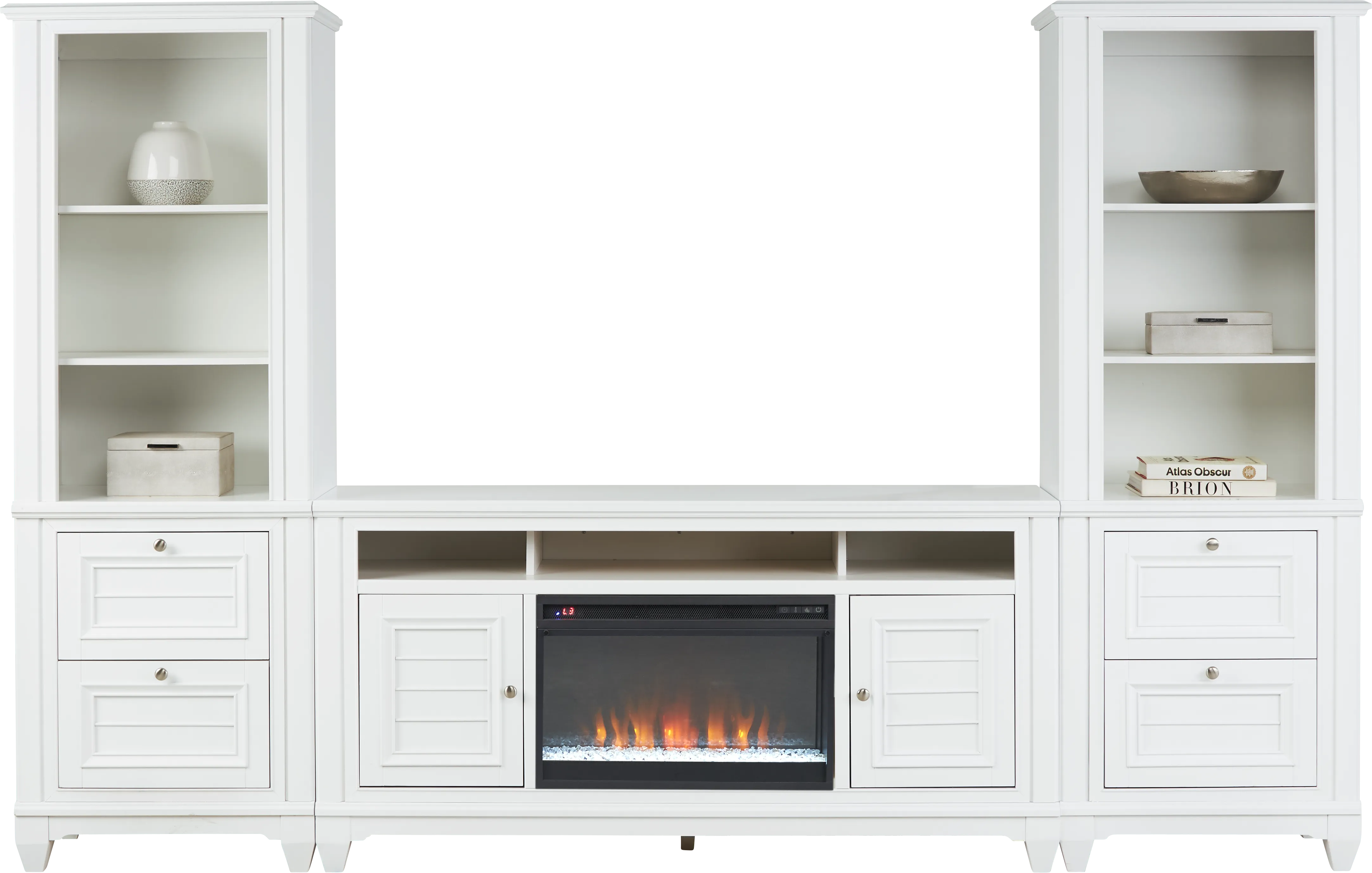 Hilton Head White 4 Pc Wall Unit with 66 in. Console and Electric Fireplace - Thumbnail - Image 1