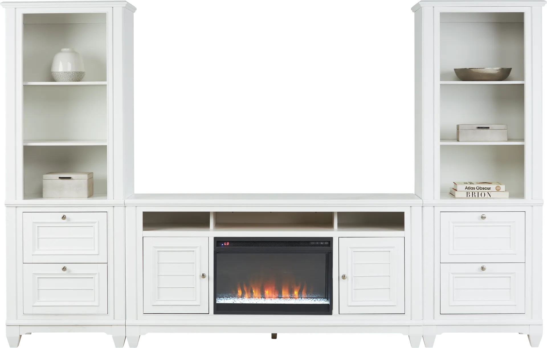 Hilton Head White 4 Pc Wall Unit with 66 in. Console and Electric Fireplace - Image 1