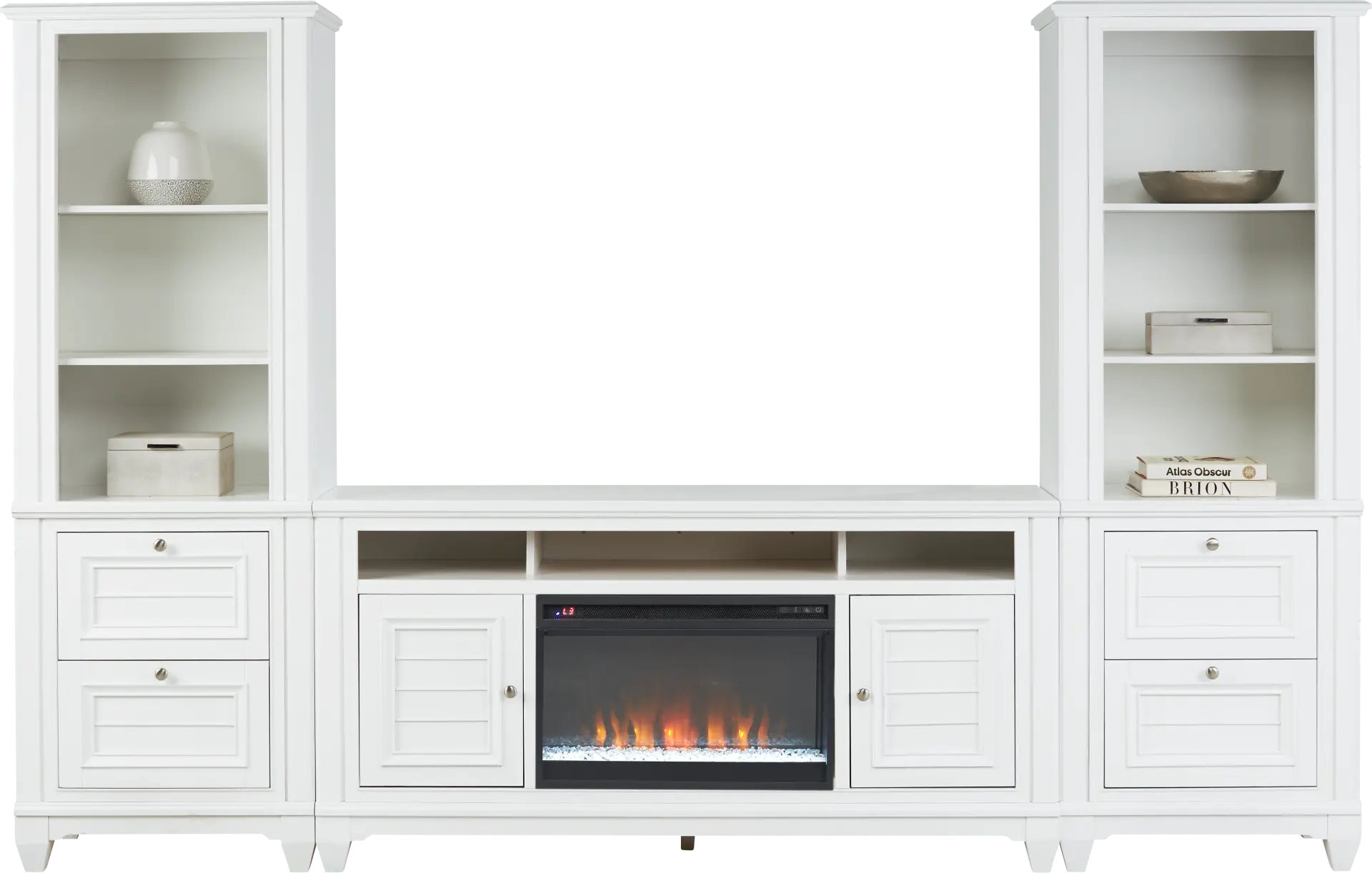 Hilton Head White 4 Pc Wall Unit with 66 in. Console and Electric Fireplace