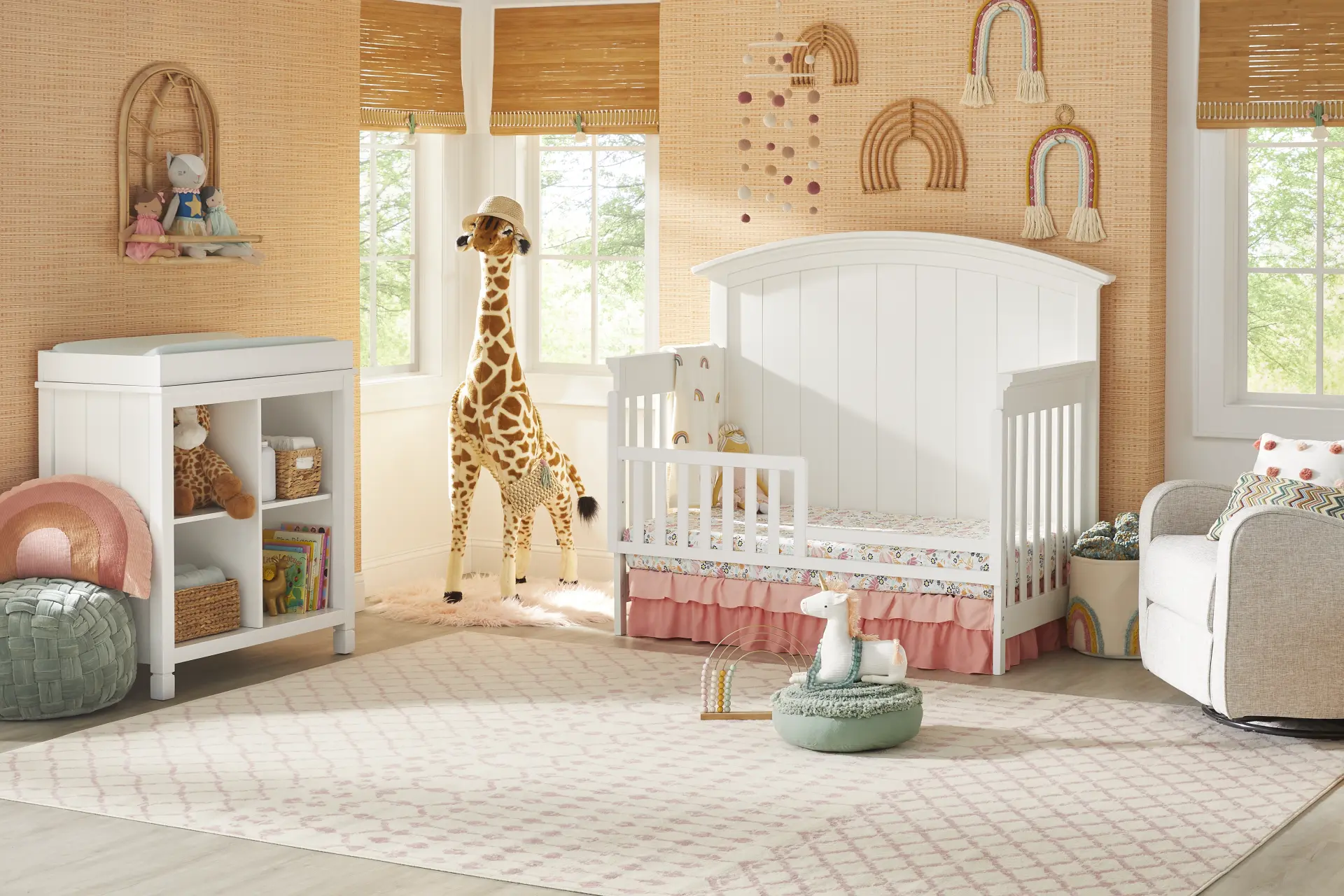 Kids Cottage Colors White 4-in-1 Convertible Nursery Set with Toddler Rail