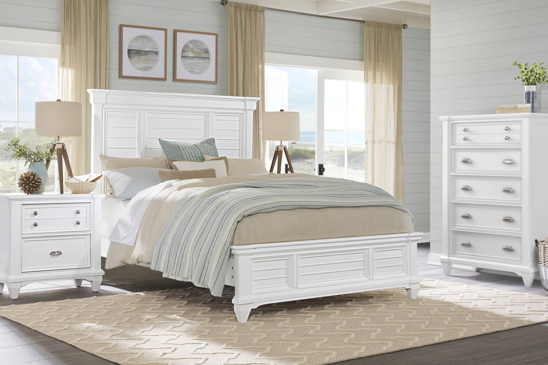 Hilton Head White 5 Pc Queen Panel Bedroom full room