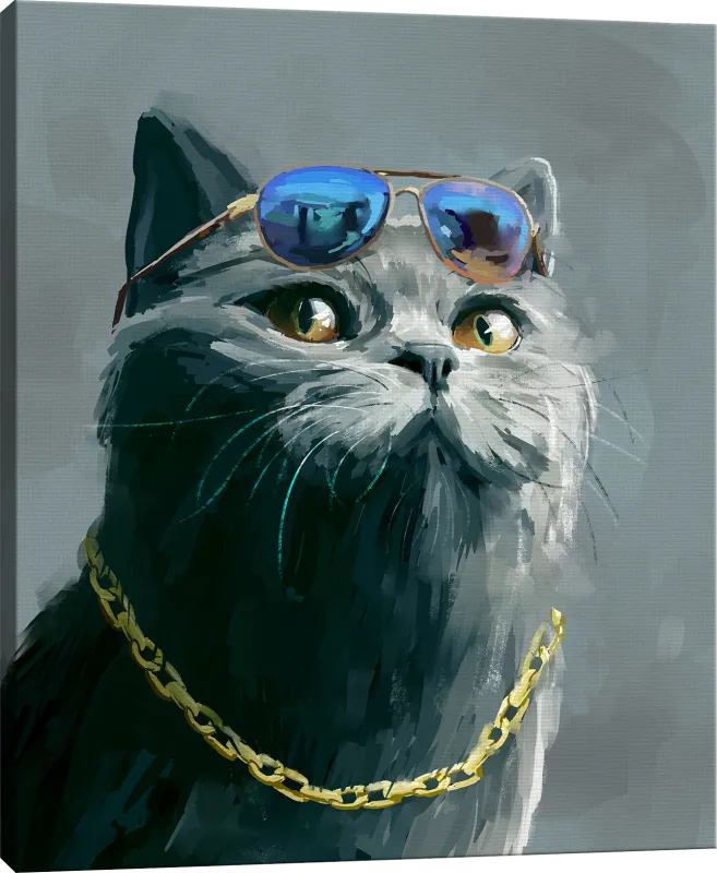 Kids Hipster Kitty I Gray Artwork