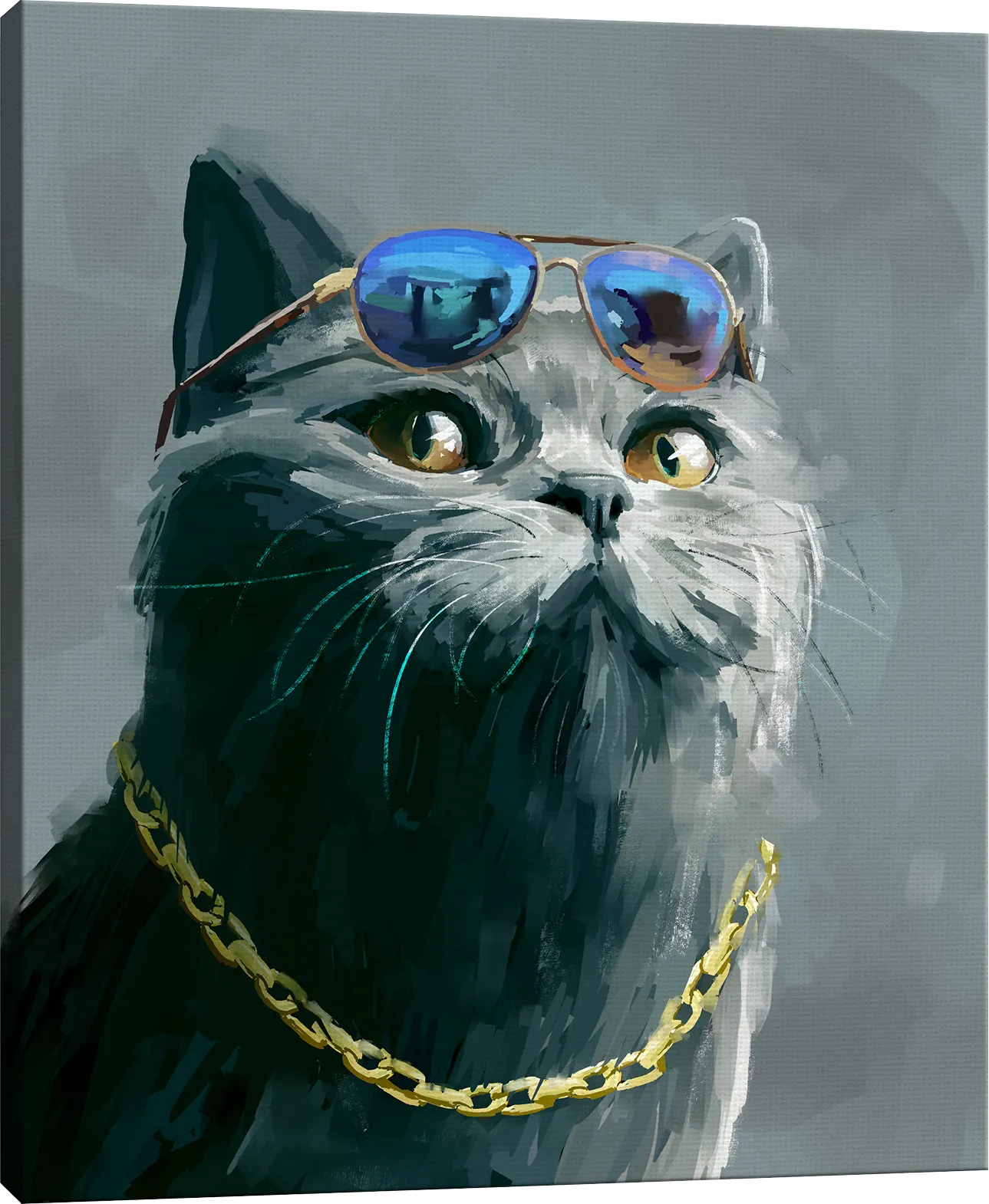Kids Hipster Kitty I Gray Artwork - Image 1