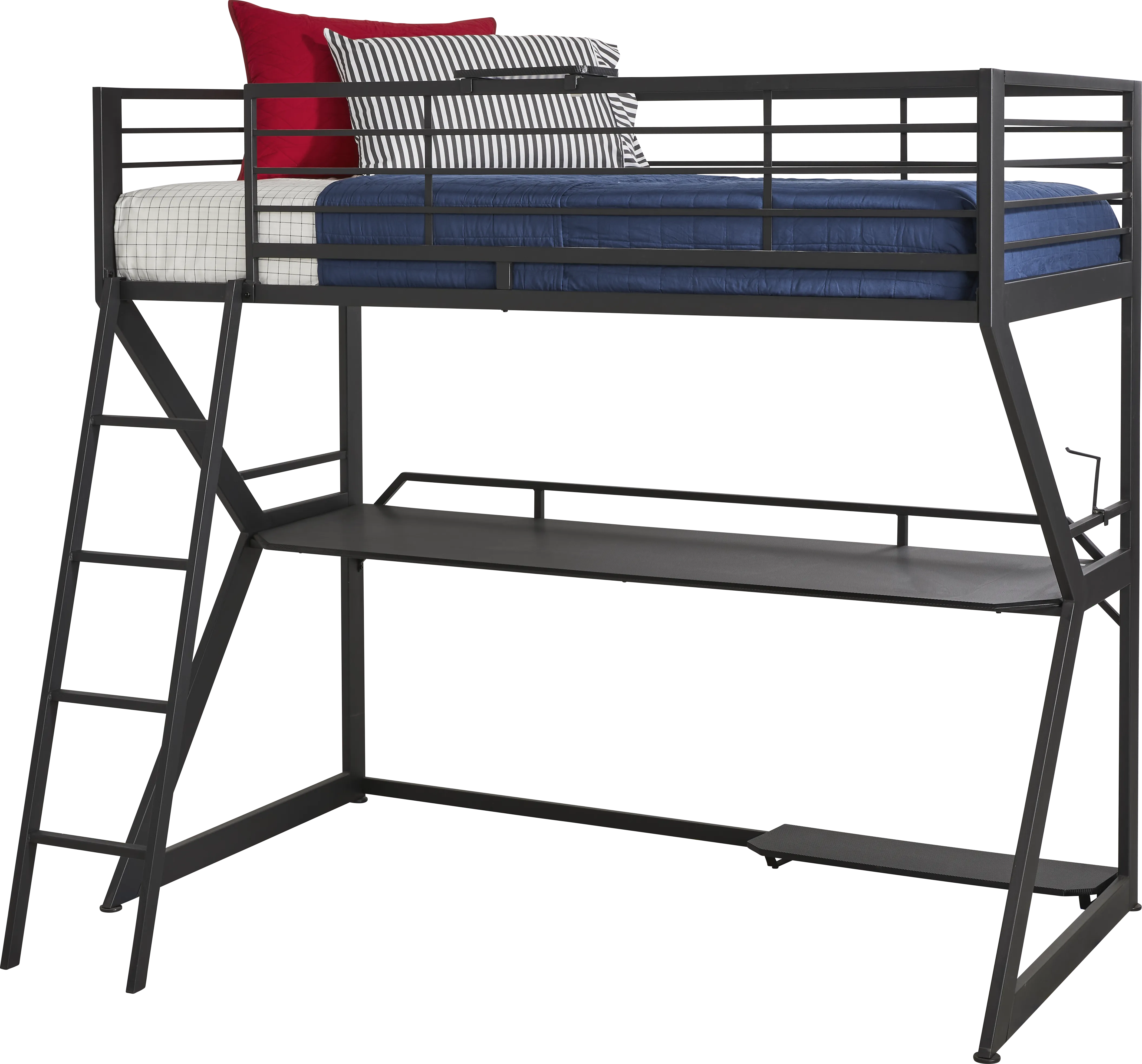 Kids Carbon Optix Black Twin Gaming Loft Bed with LED Lights and Accessories - Thumbnail - Image 1